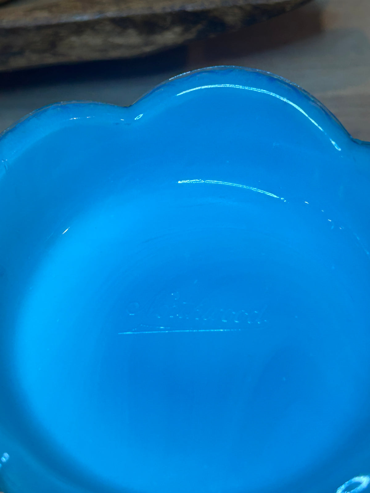 Northwood Blue Custard Glass Spooner with Gold Chrysanthemum Sprigs