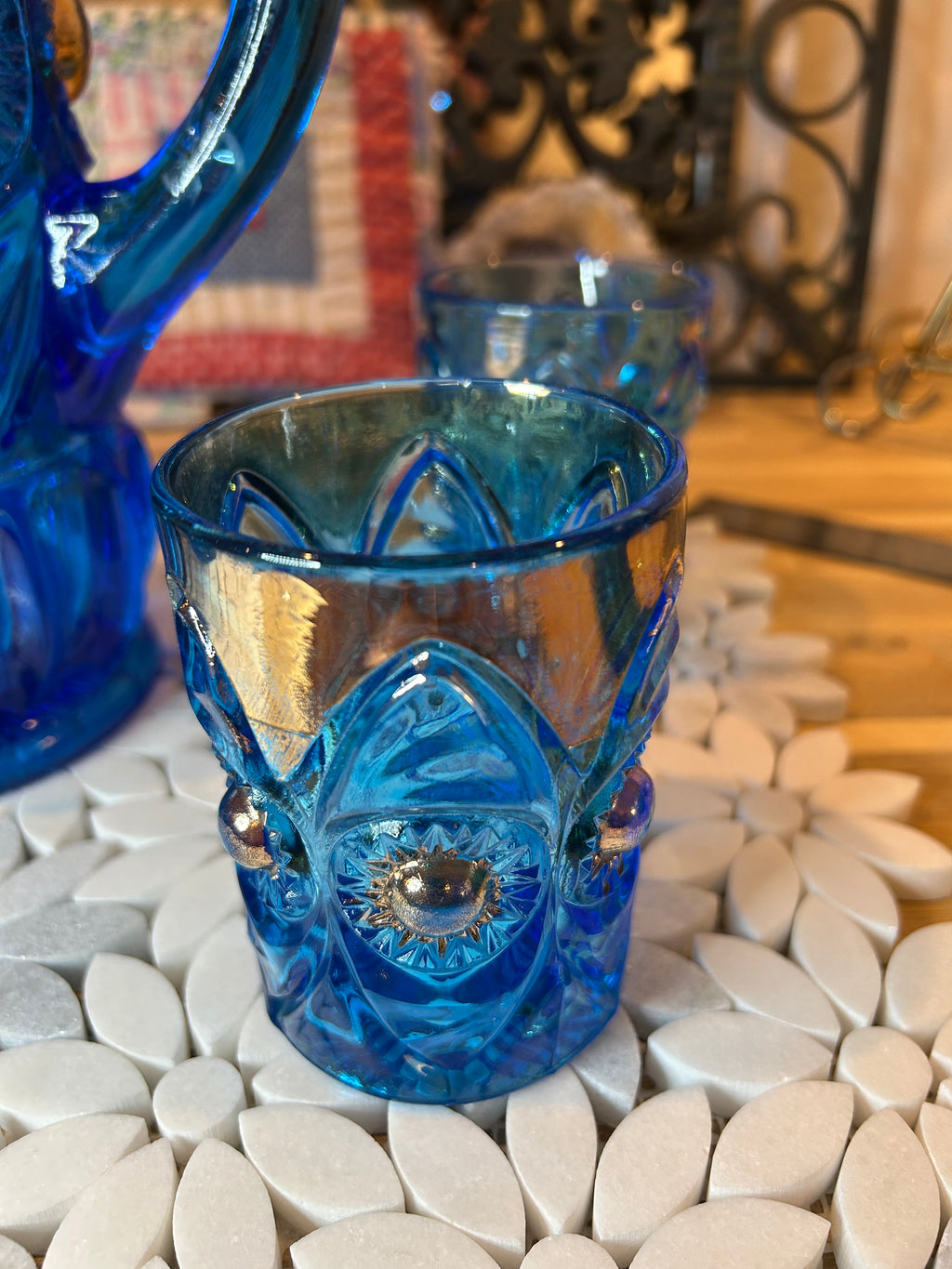 Five-Piece EAPG Blue Glassware Set-Antique