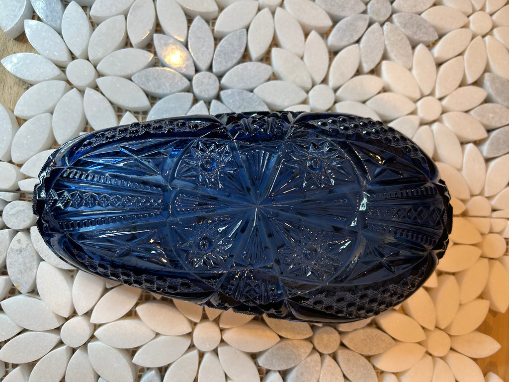 Vintage Cobalt Cut Dish-European