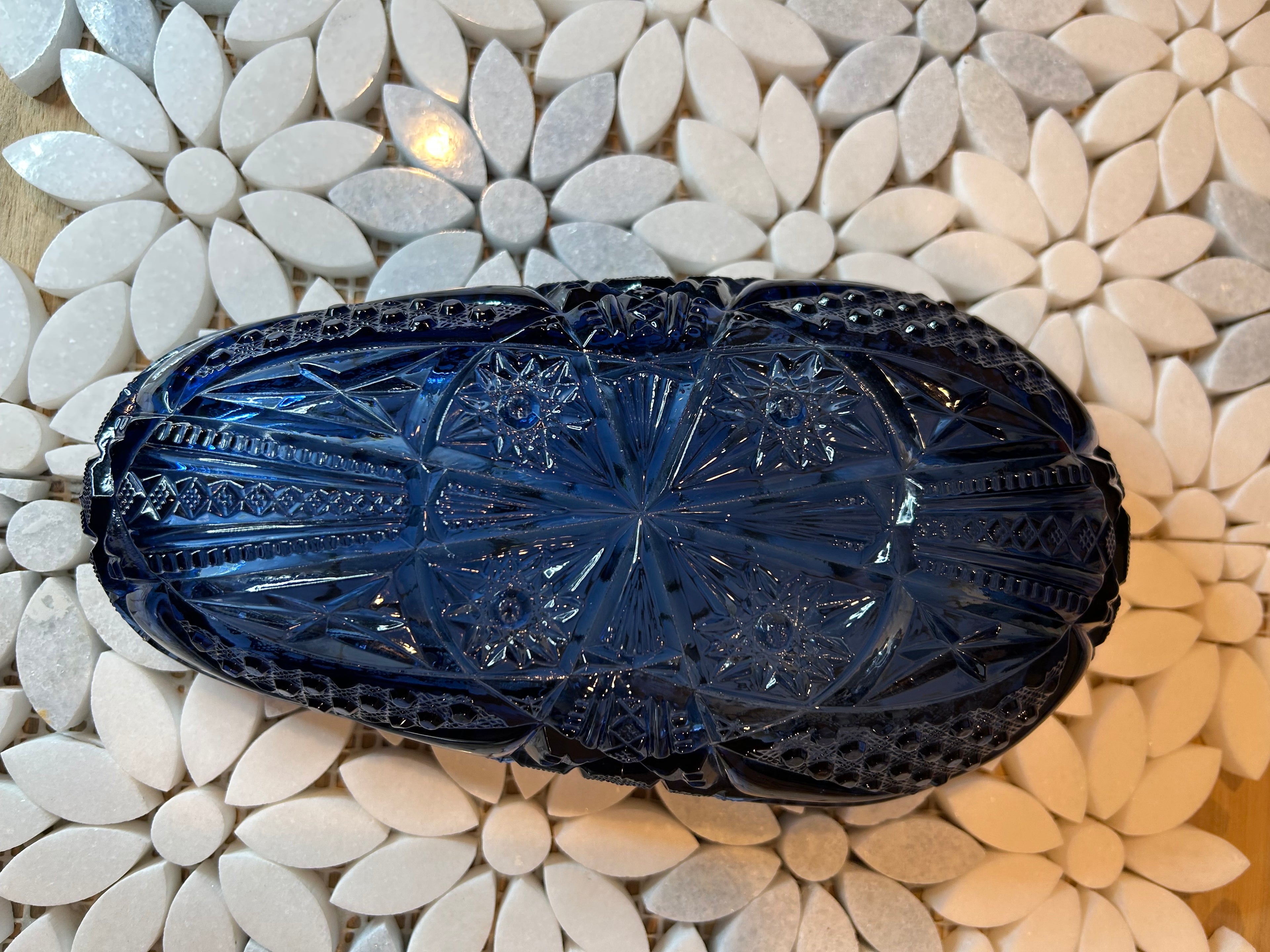 Vintage Cobalt Cut Dish-European