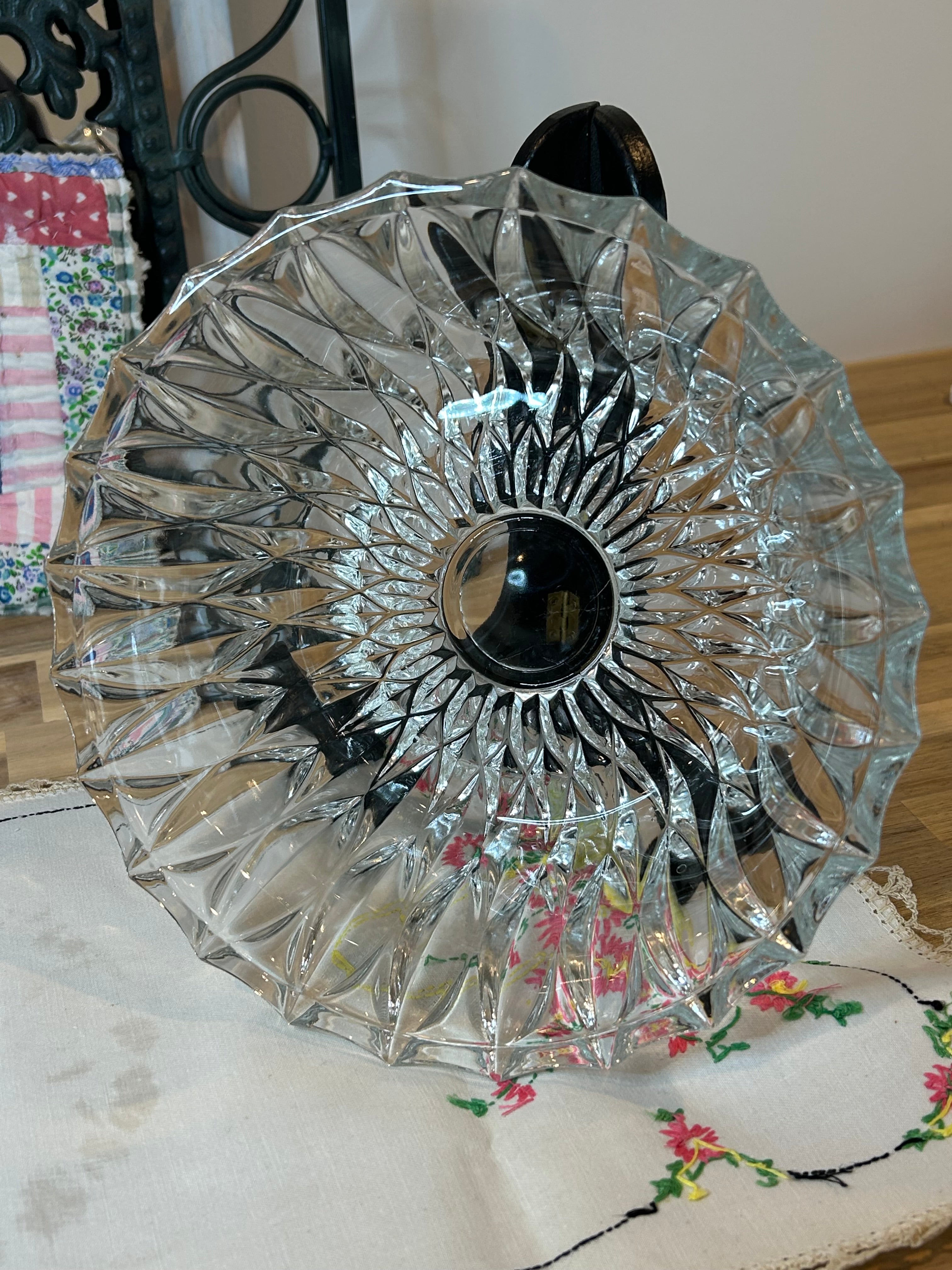 Diamond Cut Clear Glass Serving Bowl Vintage