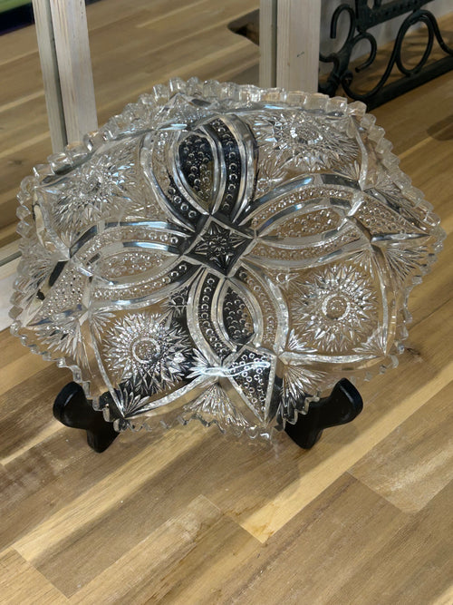 American Brilliant Period Cut Crystal Bowl with Starburst Pattern Antique