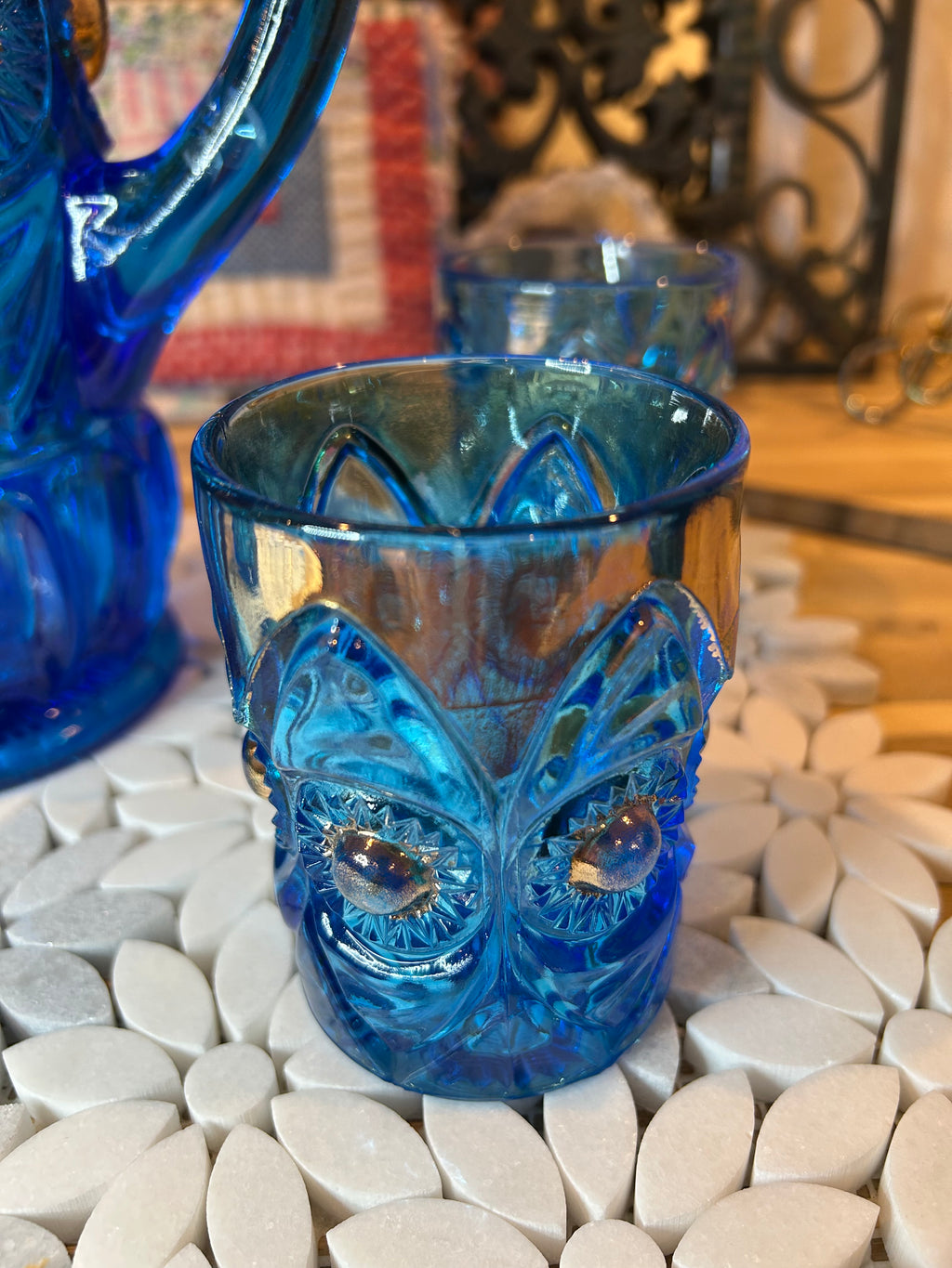 Five-Piece EAPG Blue Glassware Set-Antique
