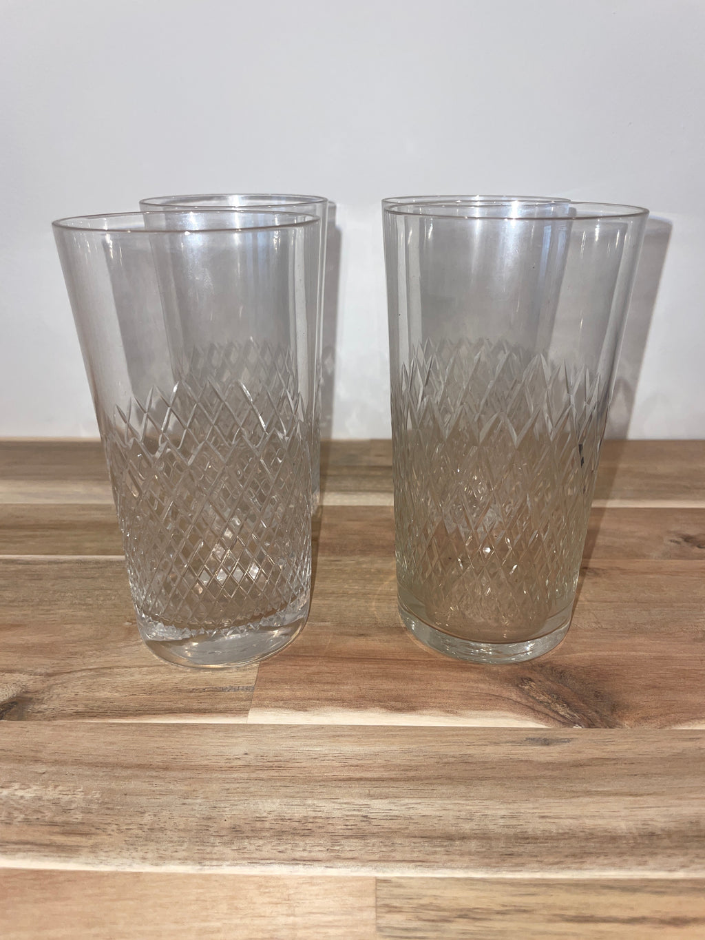 Set of 4 Vintage Crystal Glasses Criss Cross Pattern