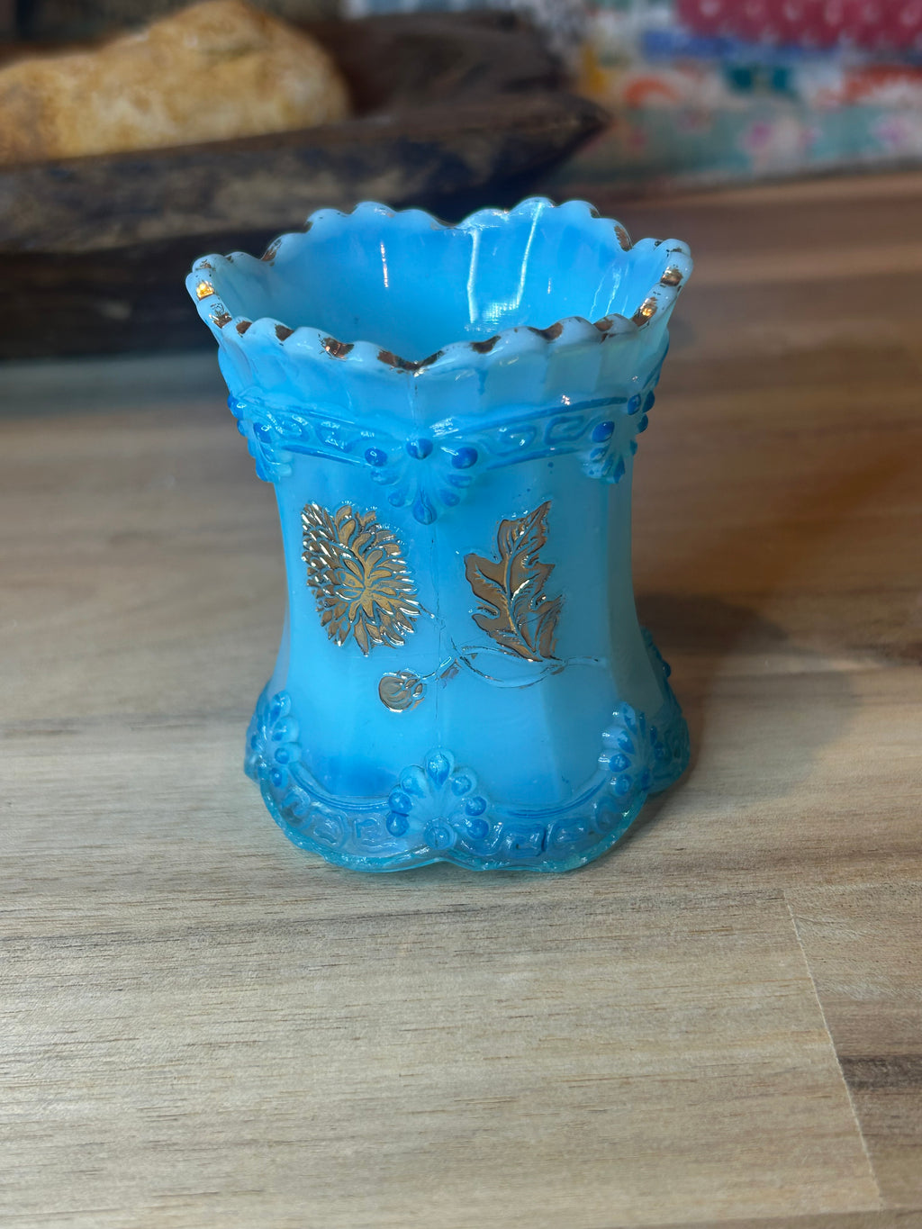 Northwood Blue Opalescent Milk Glass Toothpick Holder