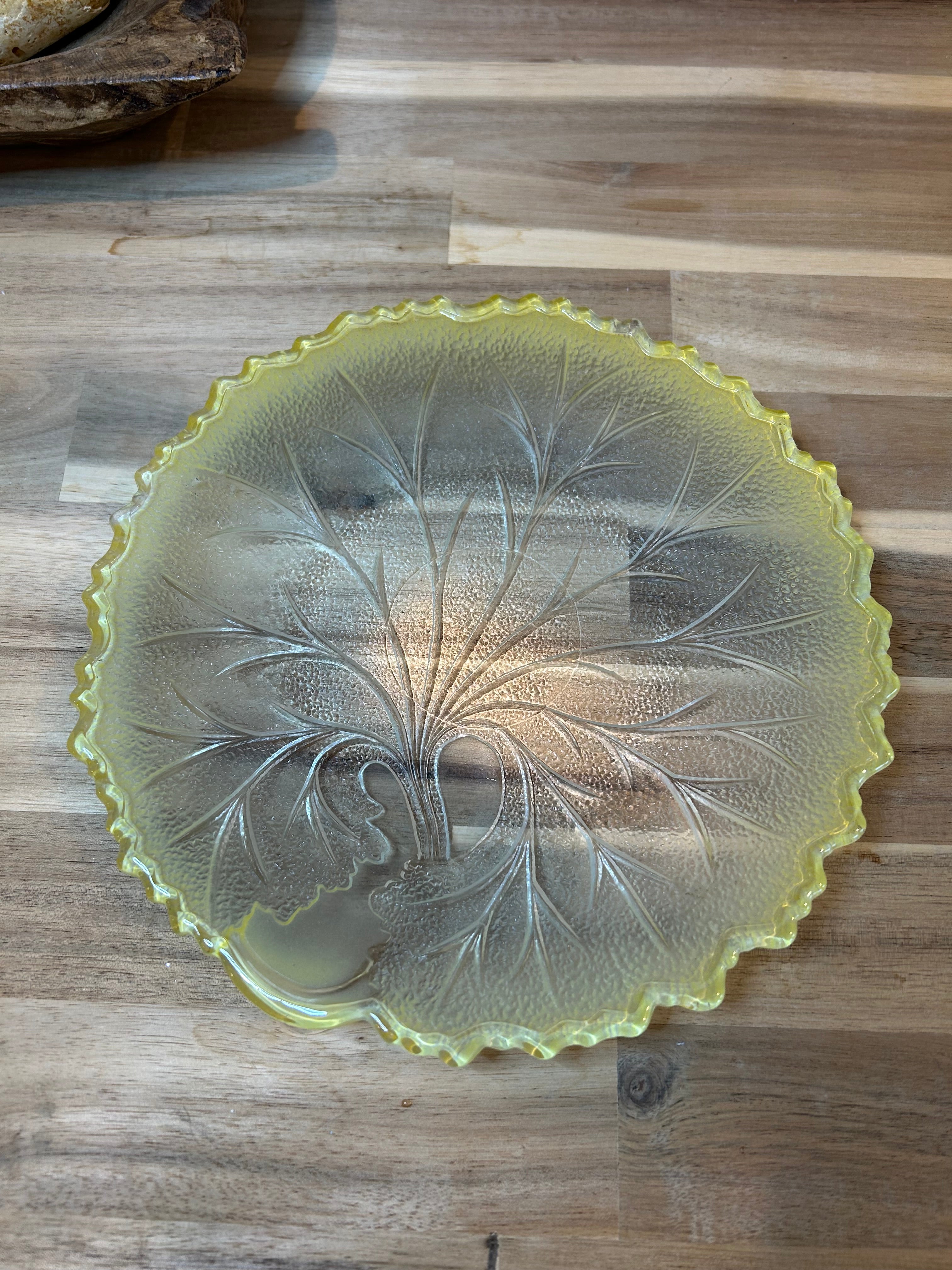 Yellow Frosted Pressed Glass Plate-Indiana Glass