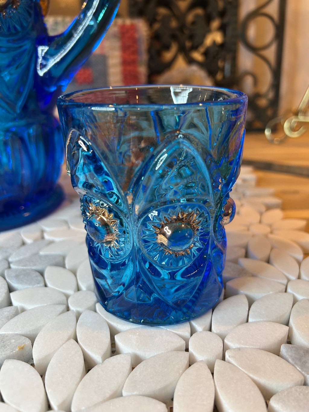 Five-Piece EAPG Blue Glassware Set-Antique