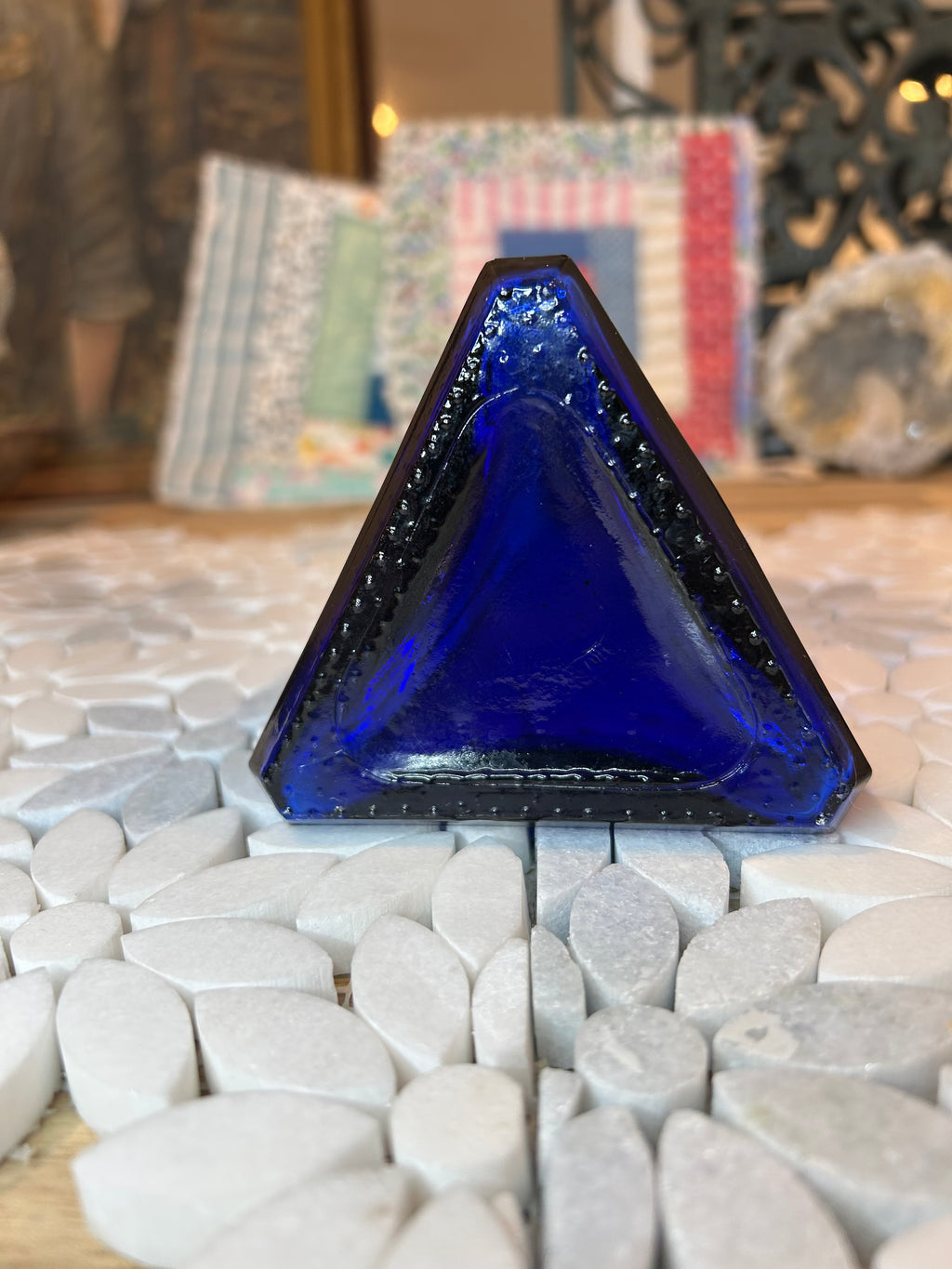 Vintage Triangular Cobalt Glass Bottle