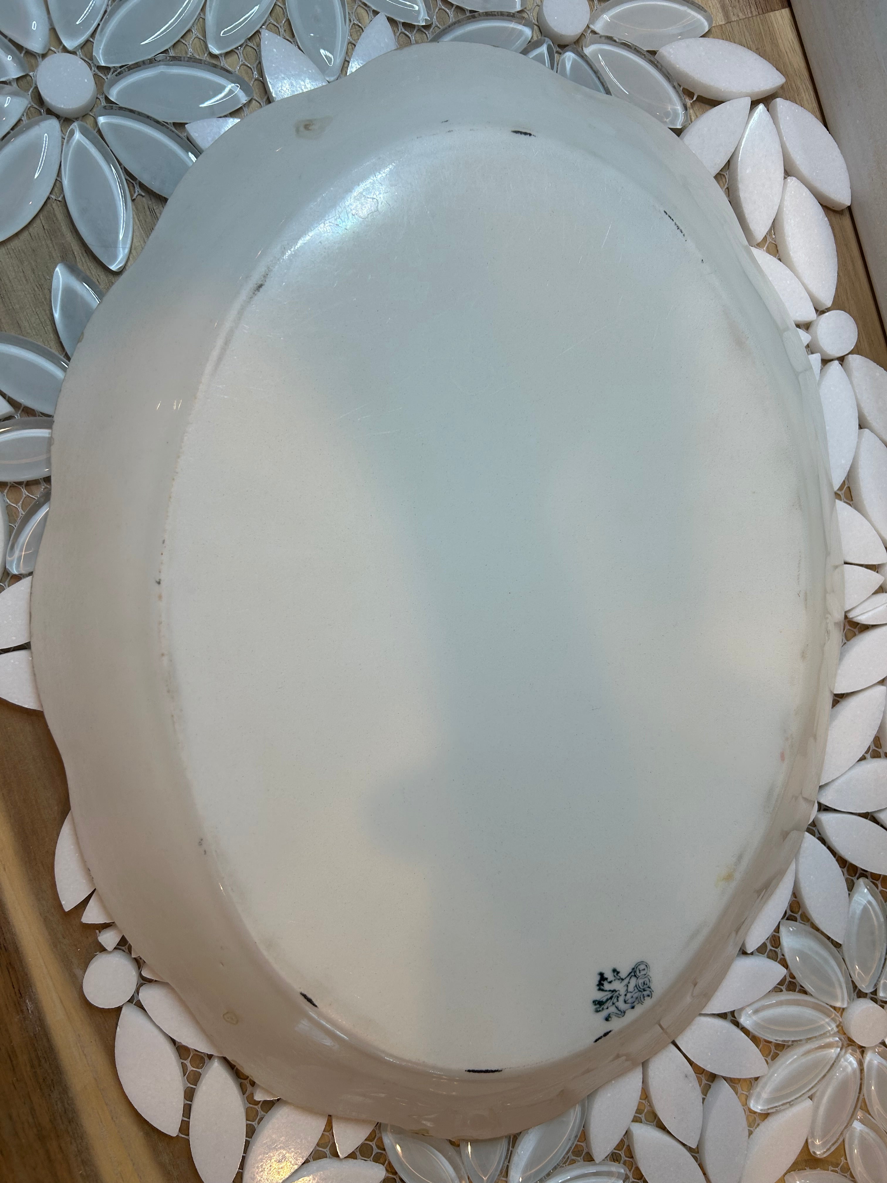 White Porcelain Tureen Set and Creamer with green floral
transferware