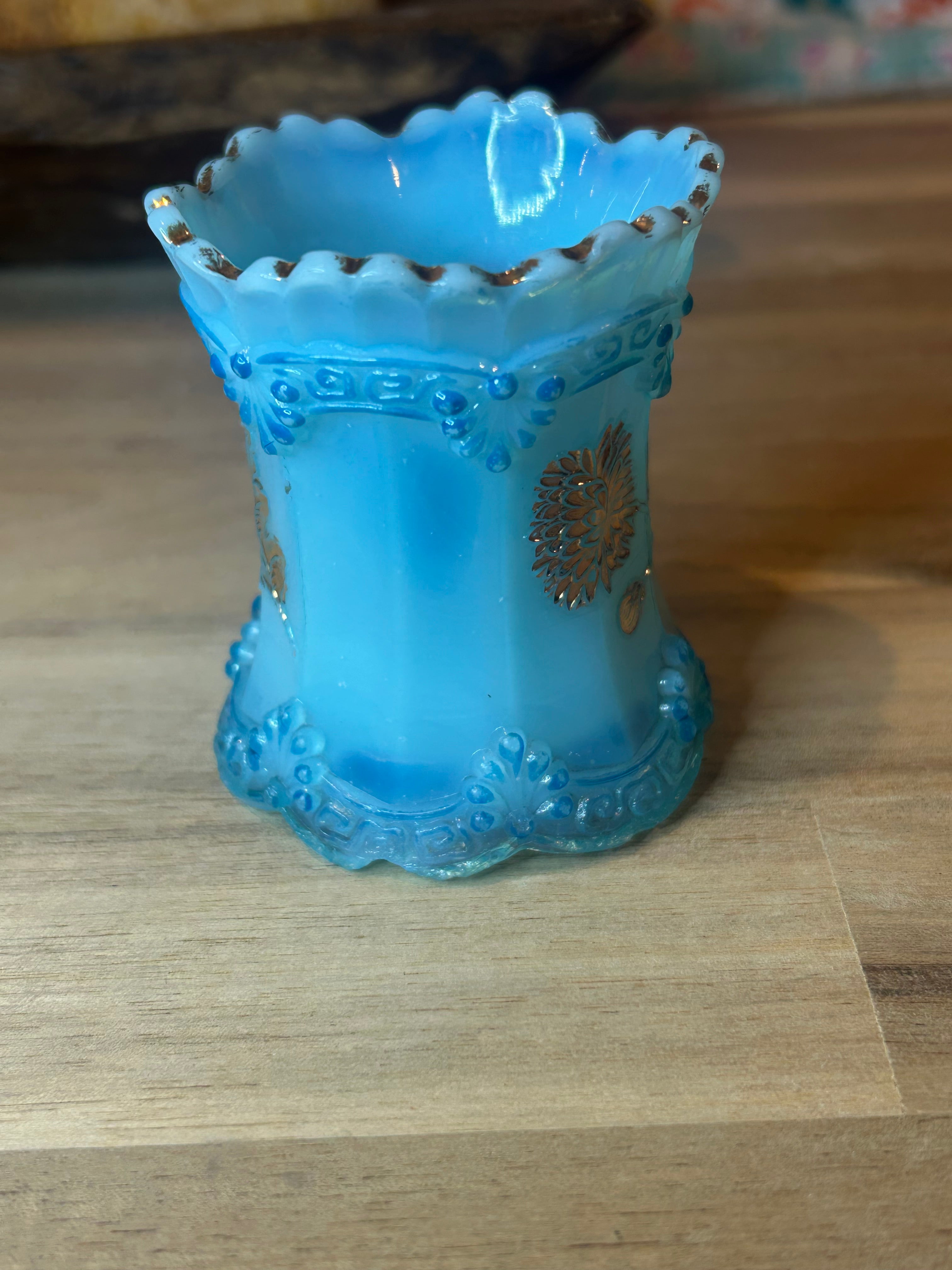 Northwood Blue Opalescent Milk Glass Toothpick Holder