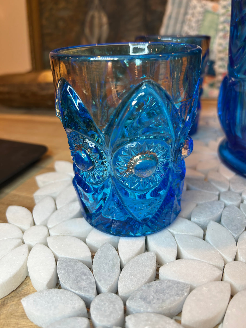 Five-Piece EAPG Blue Glassware Set-Antique