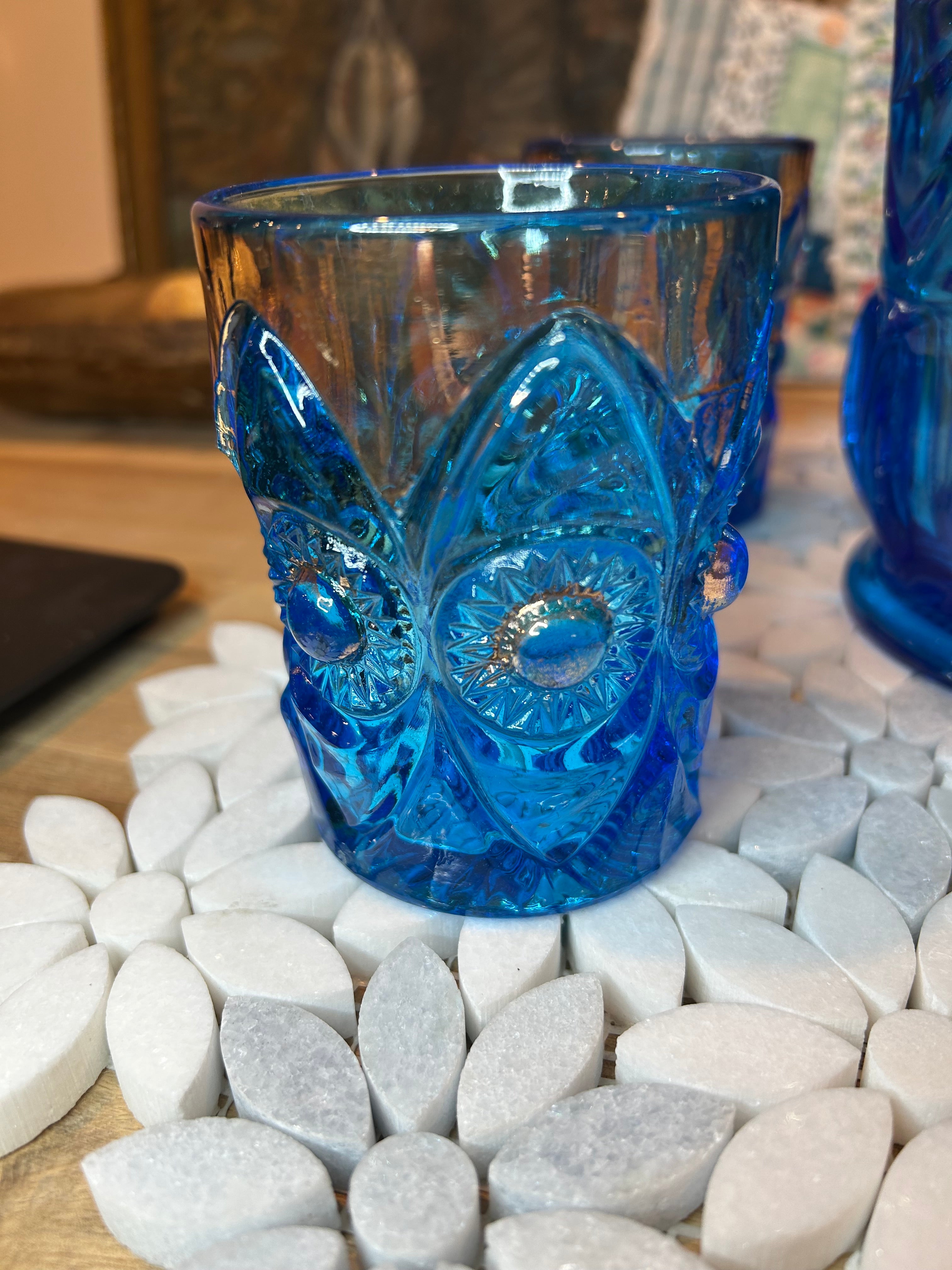 Five-Piece EAPG Blue Glassware Set-Antique