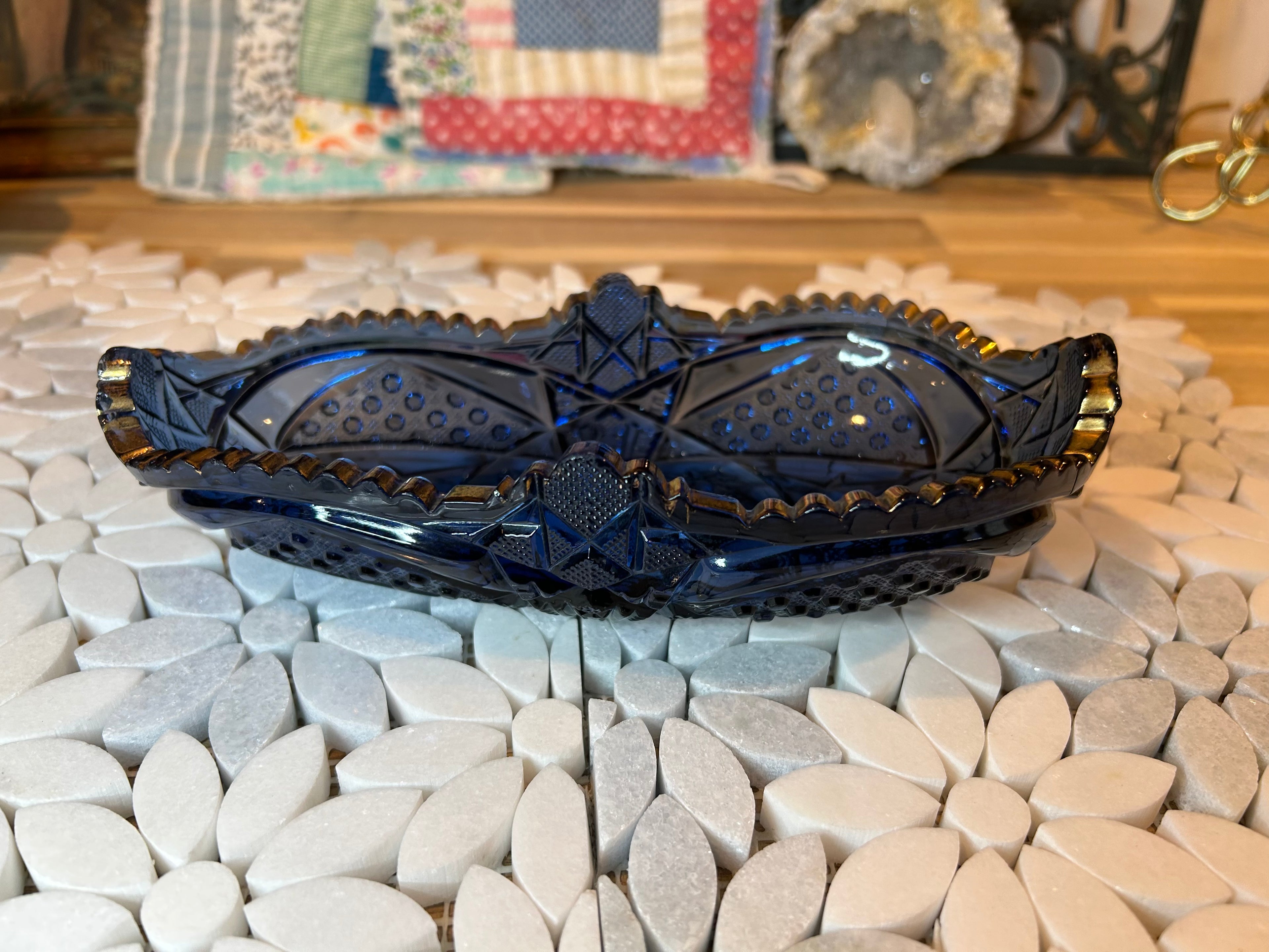 Vintage Cobalt Cut Dish-European