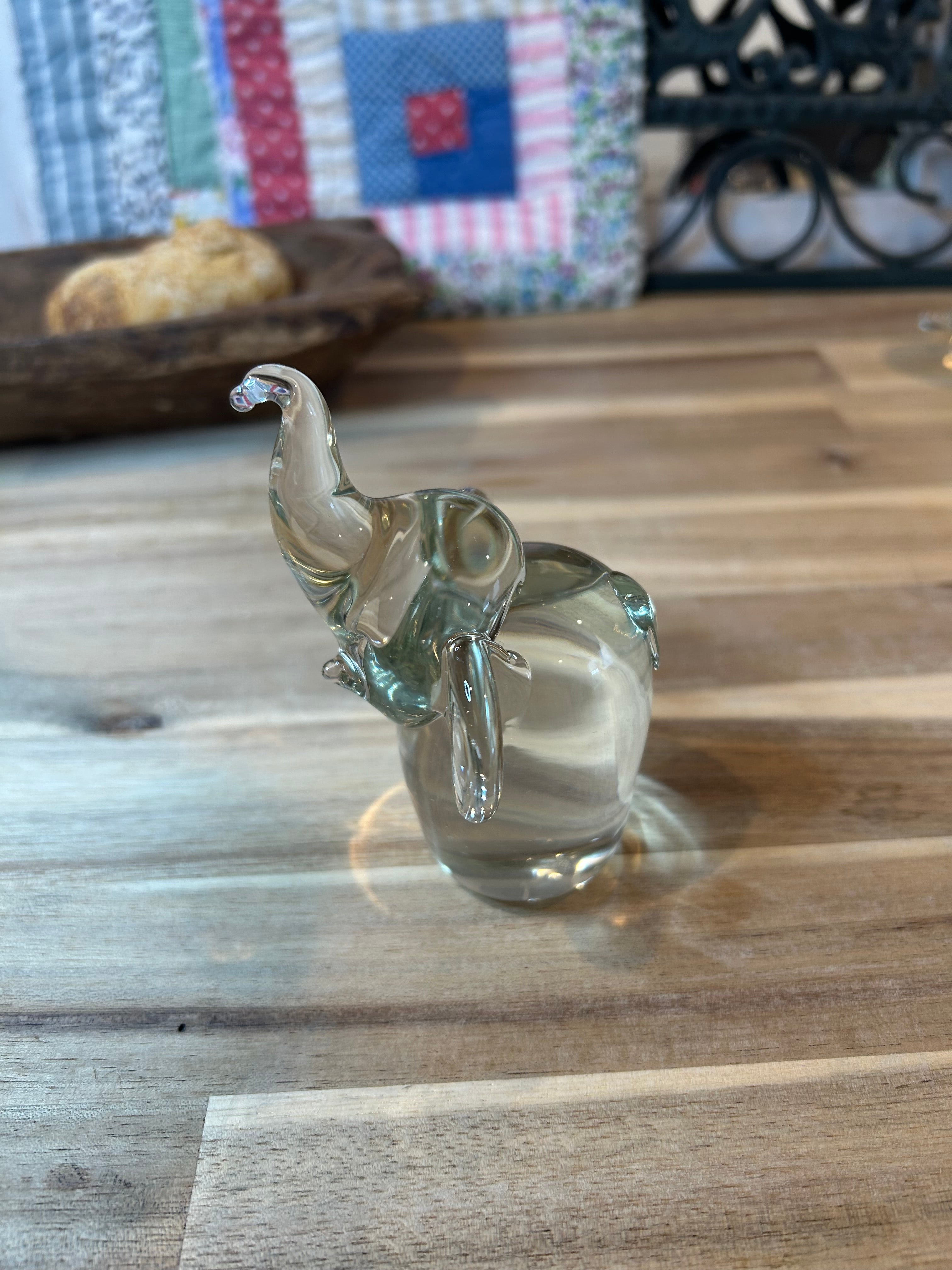 Glass Elephant, Hand Blown Vintage Heavy