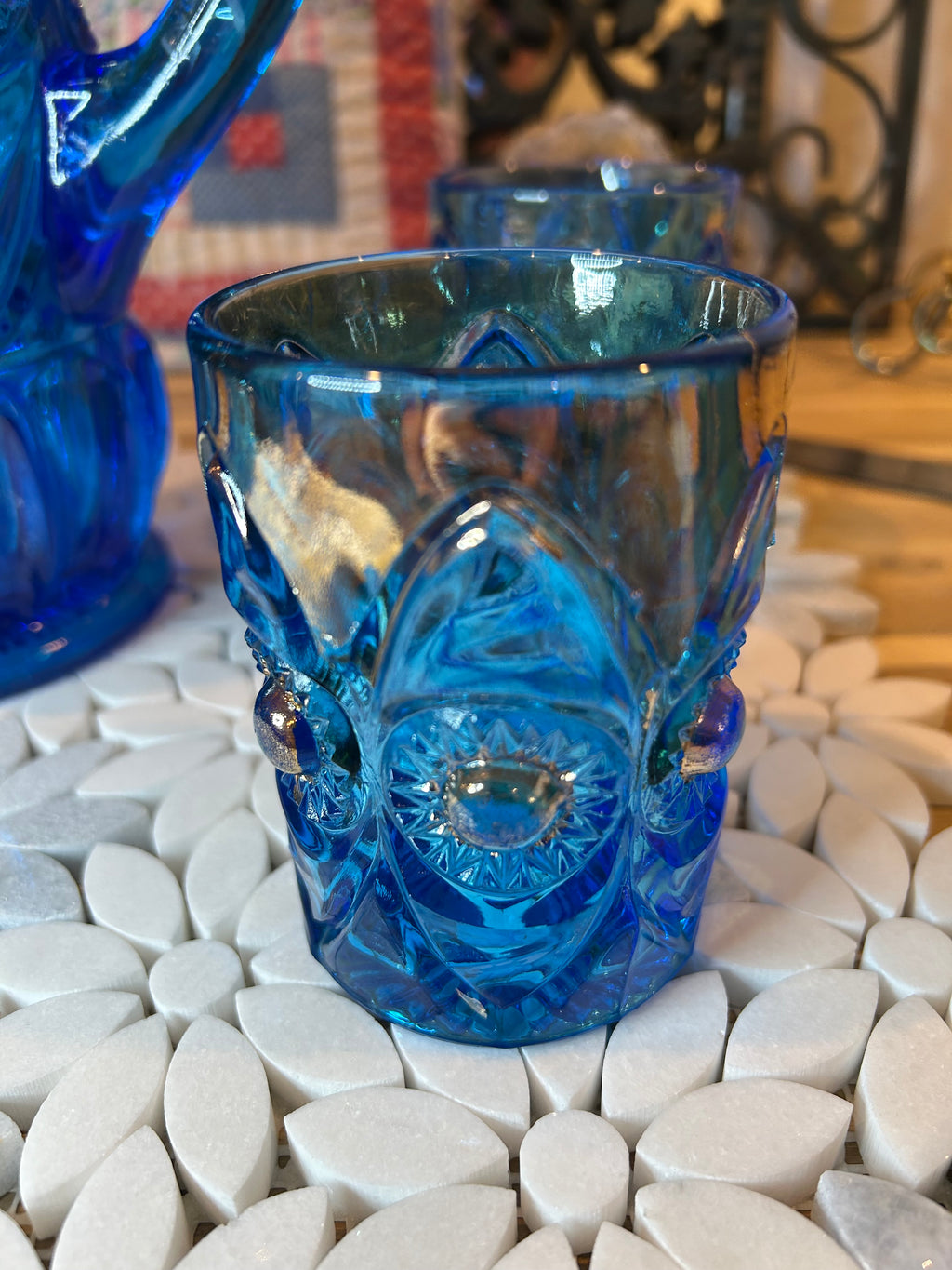 Five-Piece EAPG Blue Glassware Set-Antique