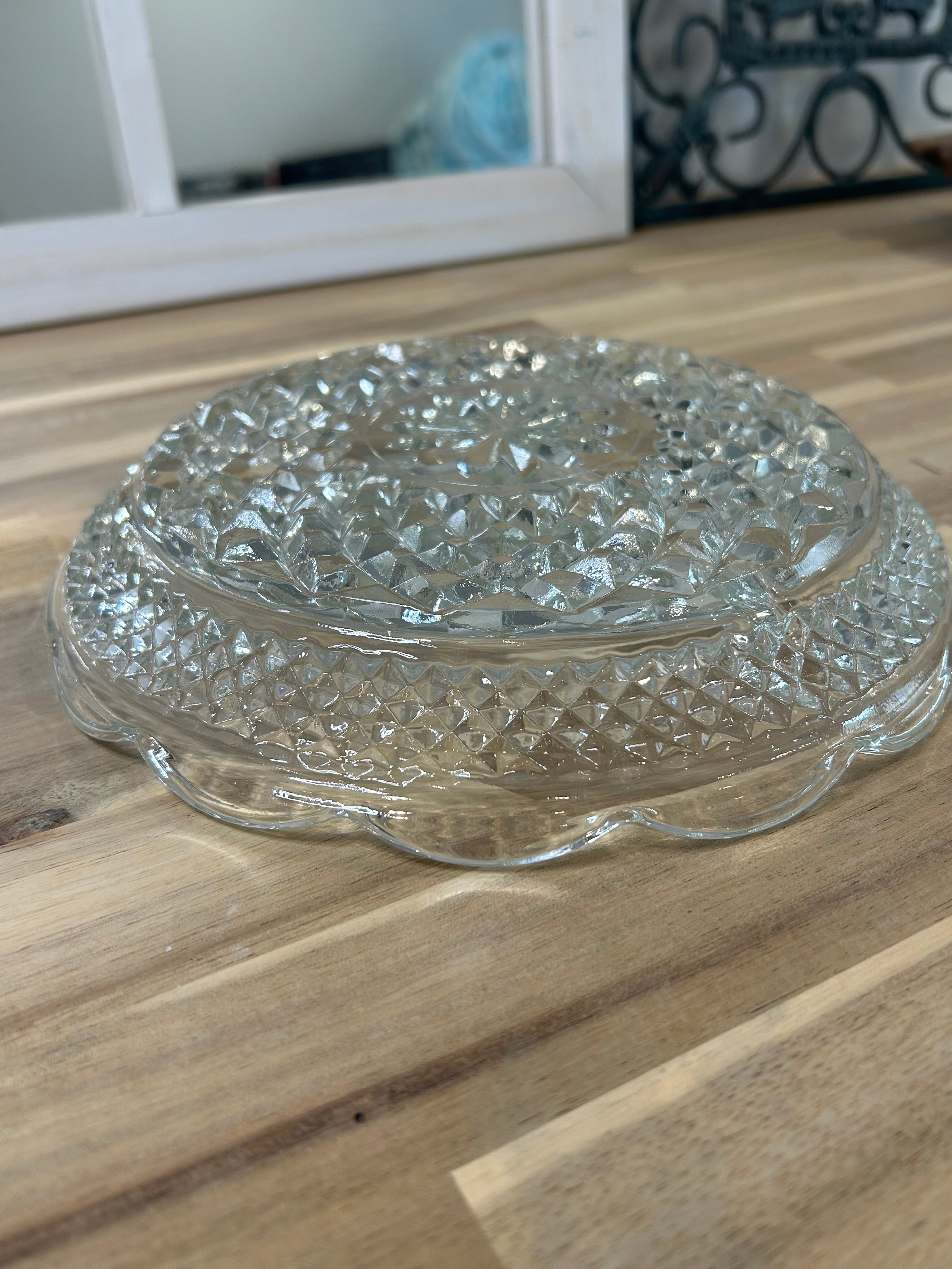 Anchor Hocking Wexford Pattern Clear Glass Divided Serving Dish