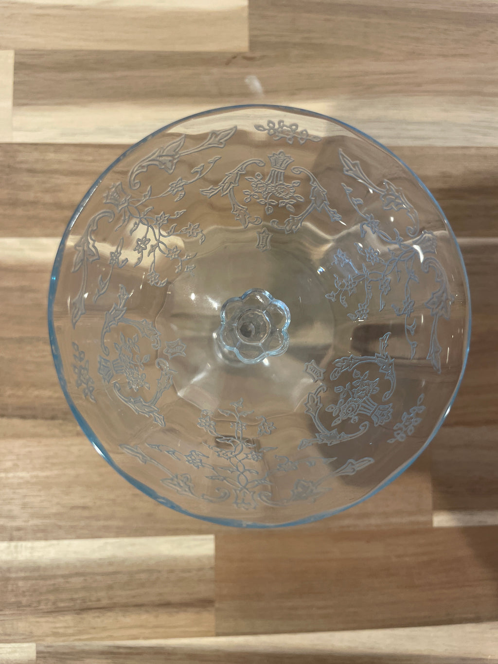 Vintage Set Of 2 Fostoria Navarre Blue Crystal Etched Sherbet / Champagne Glasses