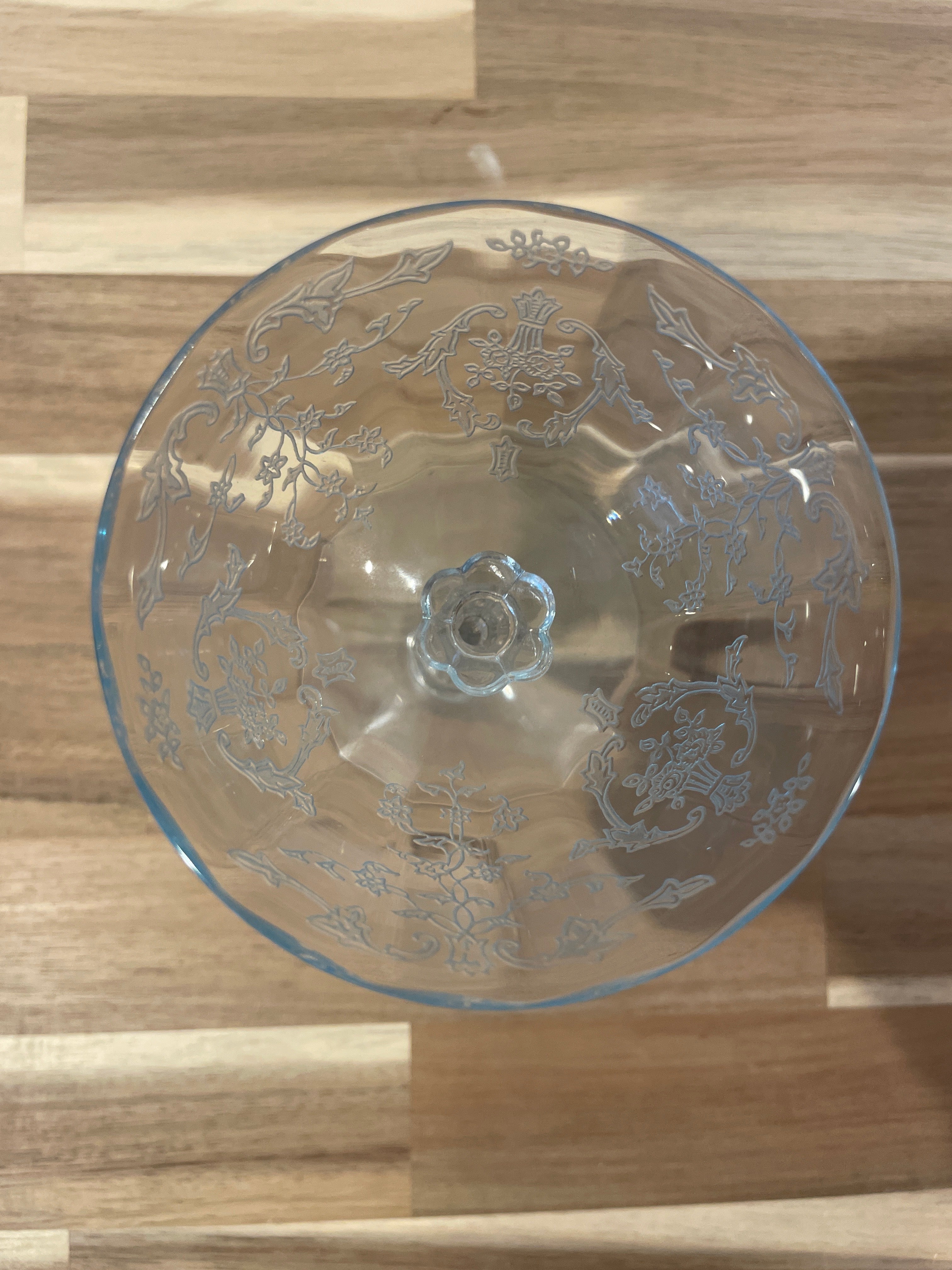Vintage Set Of 2 Fostoria Navarre Blue Crystal Etched Sherbet / Champagne Glasses