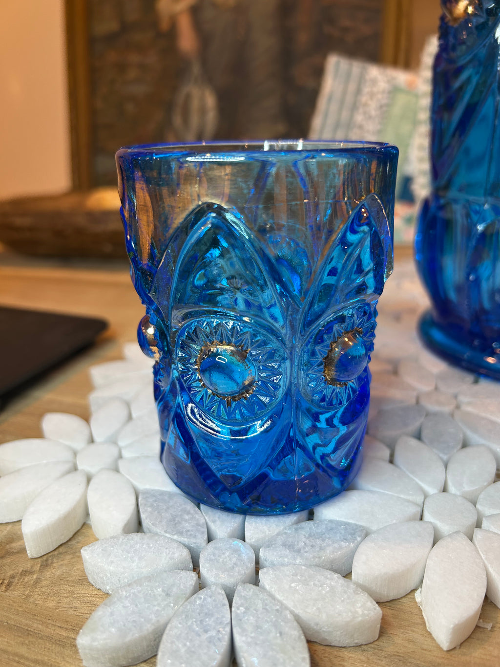 Five-Piece EAPG Blue Glassware Set-Antique