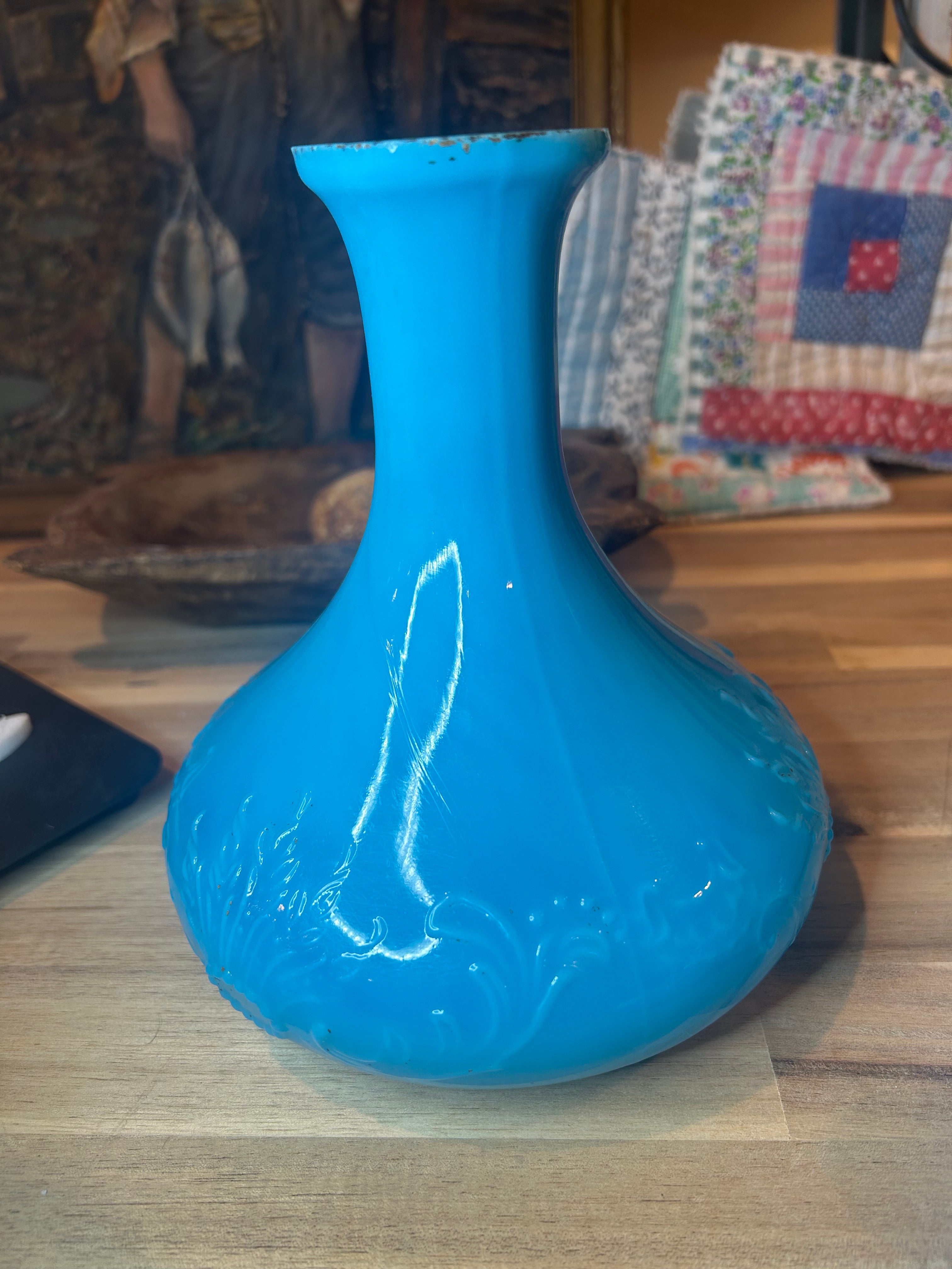 Blue Opaline Glass Decanters - Pair