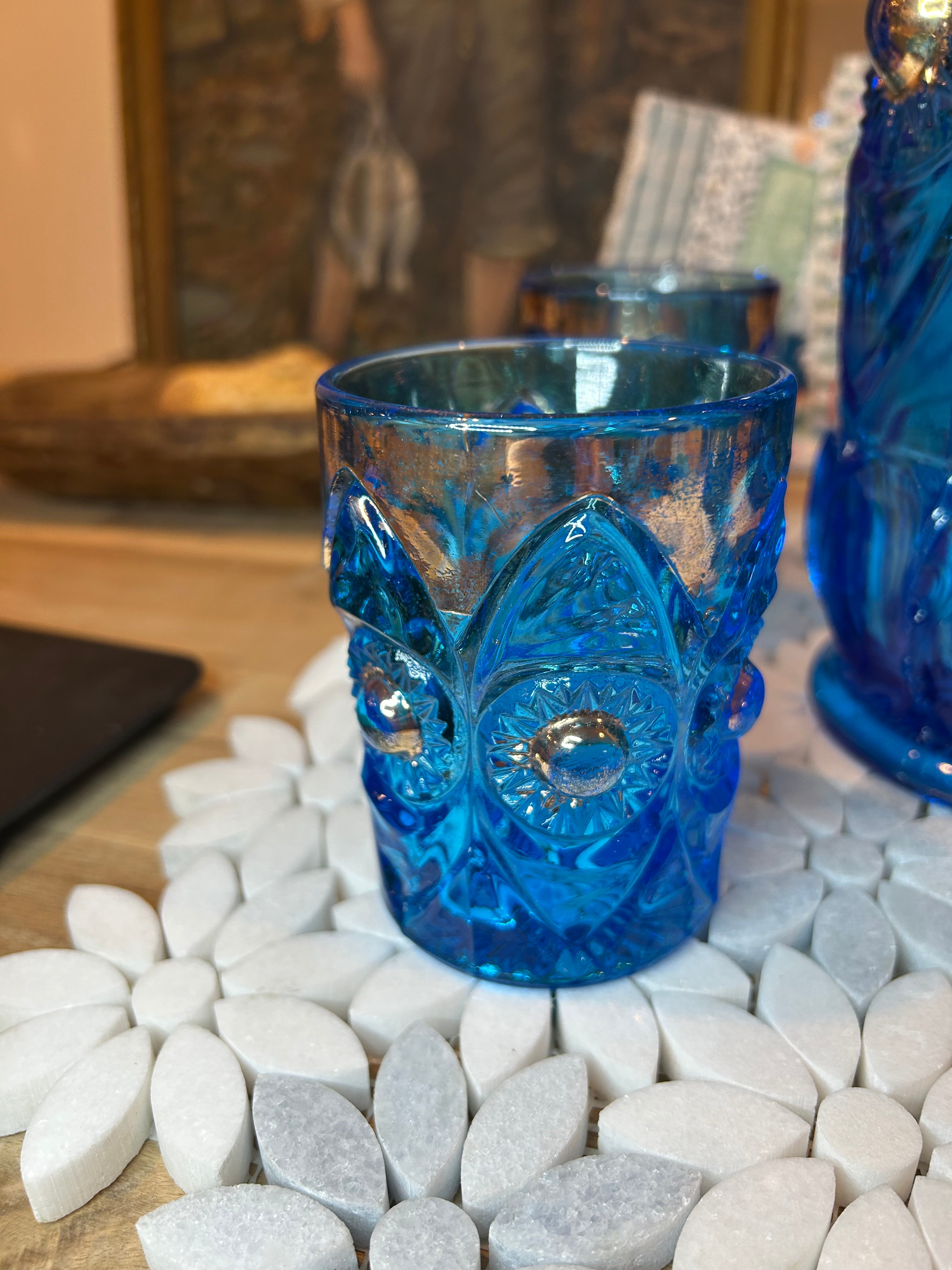 Five-Piece EAPG Blue Glassware Set-Antique