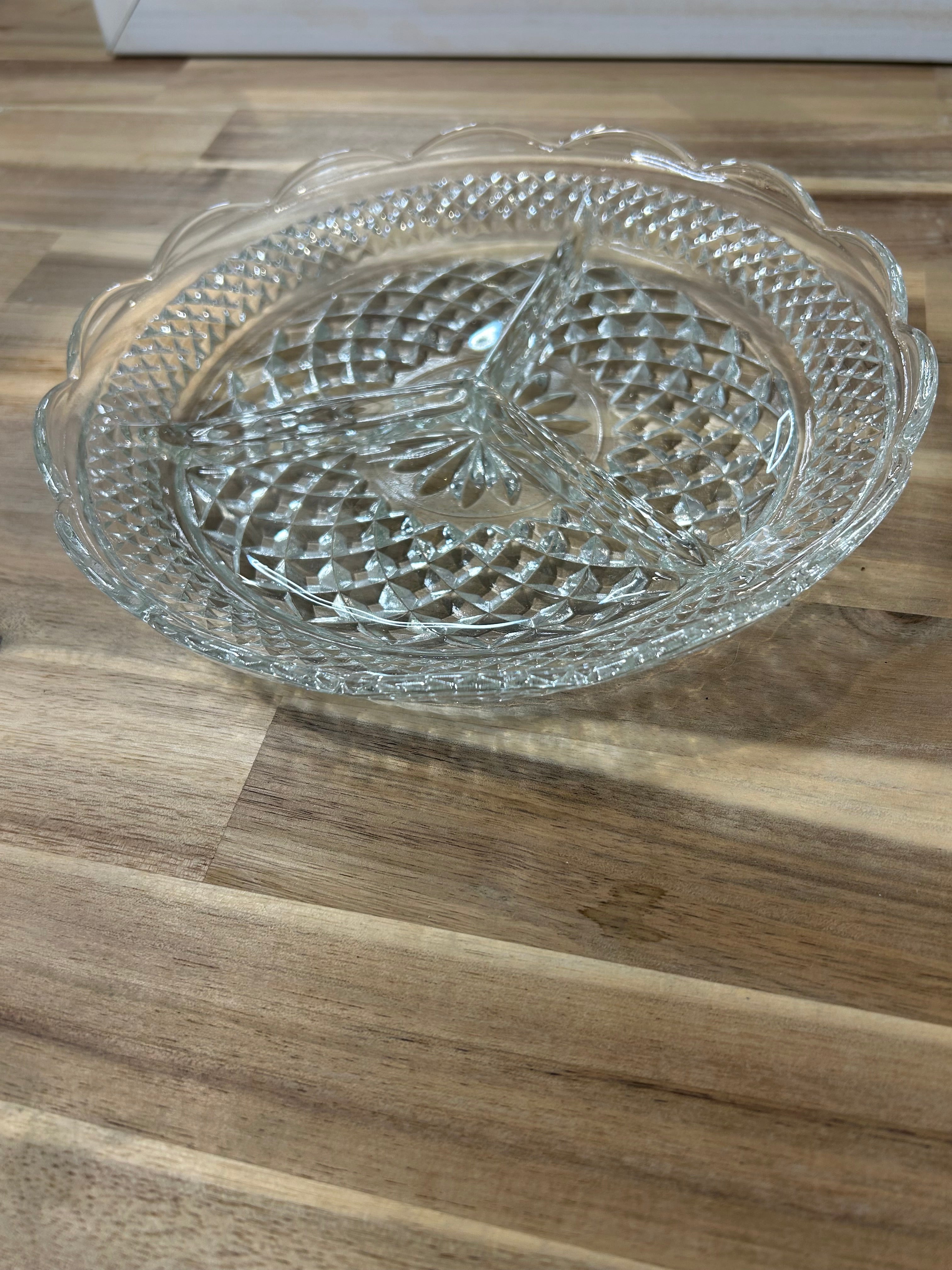Anchor Hocking Wexford Pattern Clear Glass Divided Serving Dish