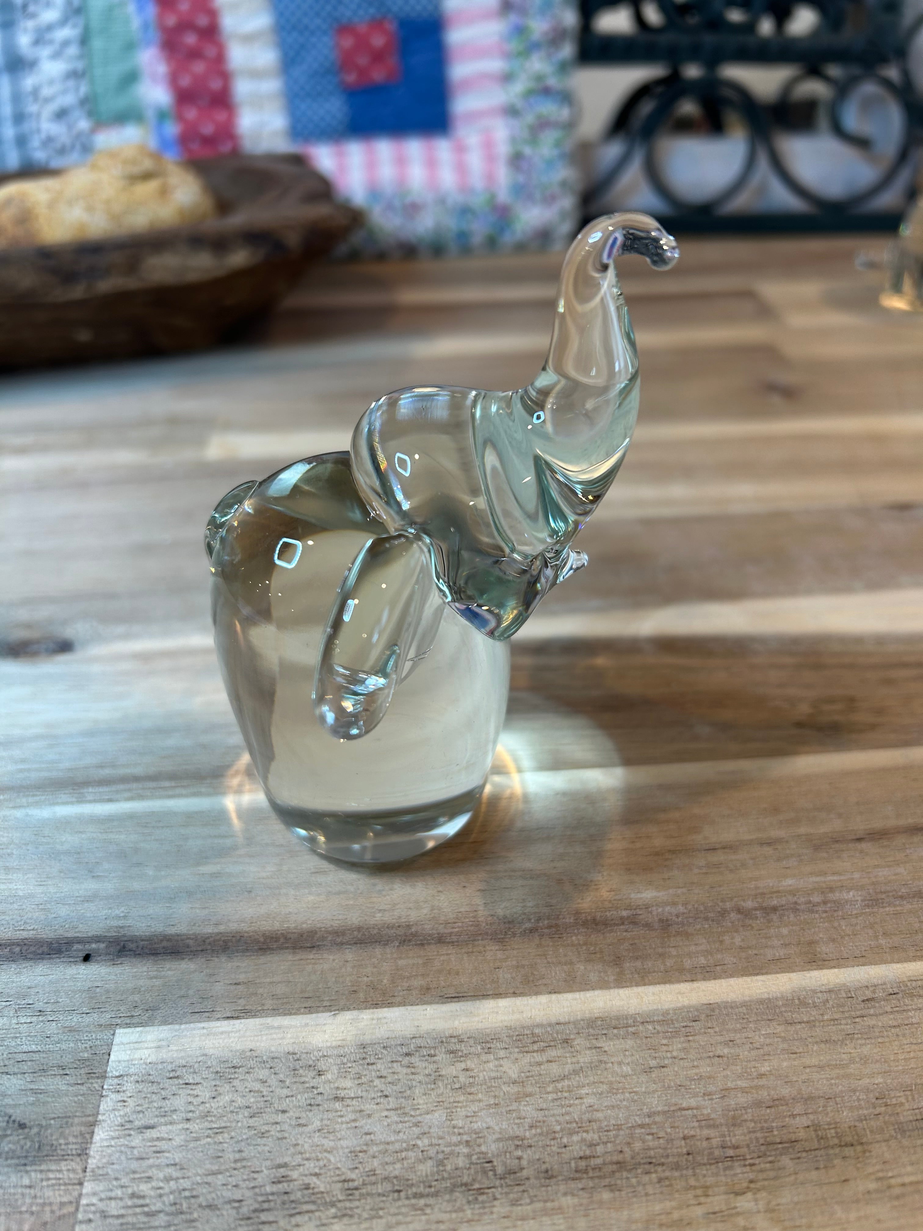 Glass Elephant, Hand Blown Vintage Heavy