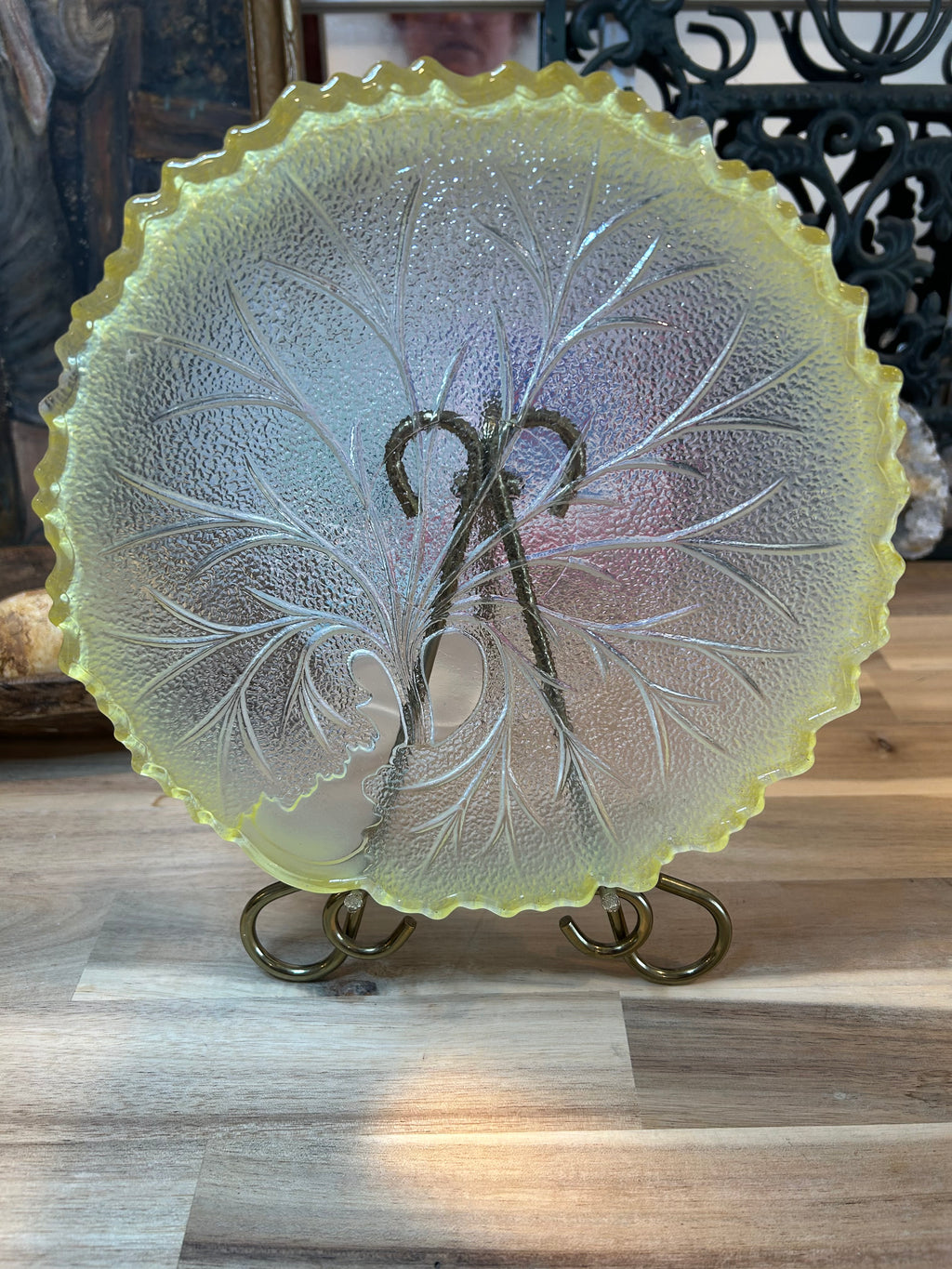 Yellow Frosted Pressed Glass Plate-Indiana Glass
