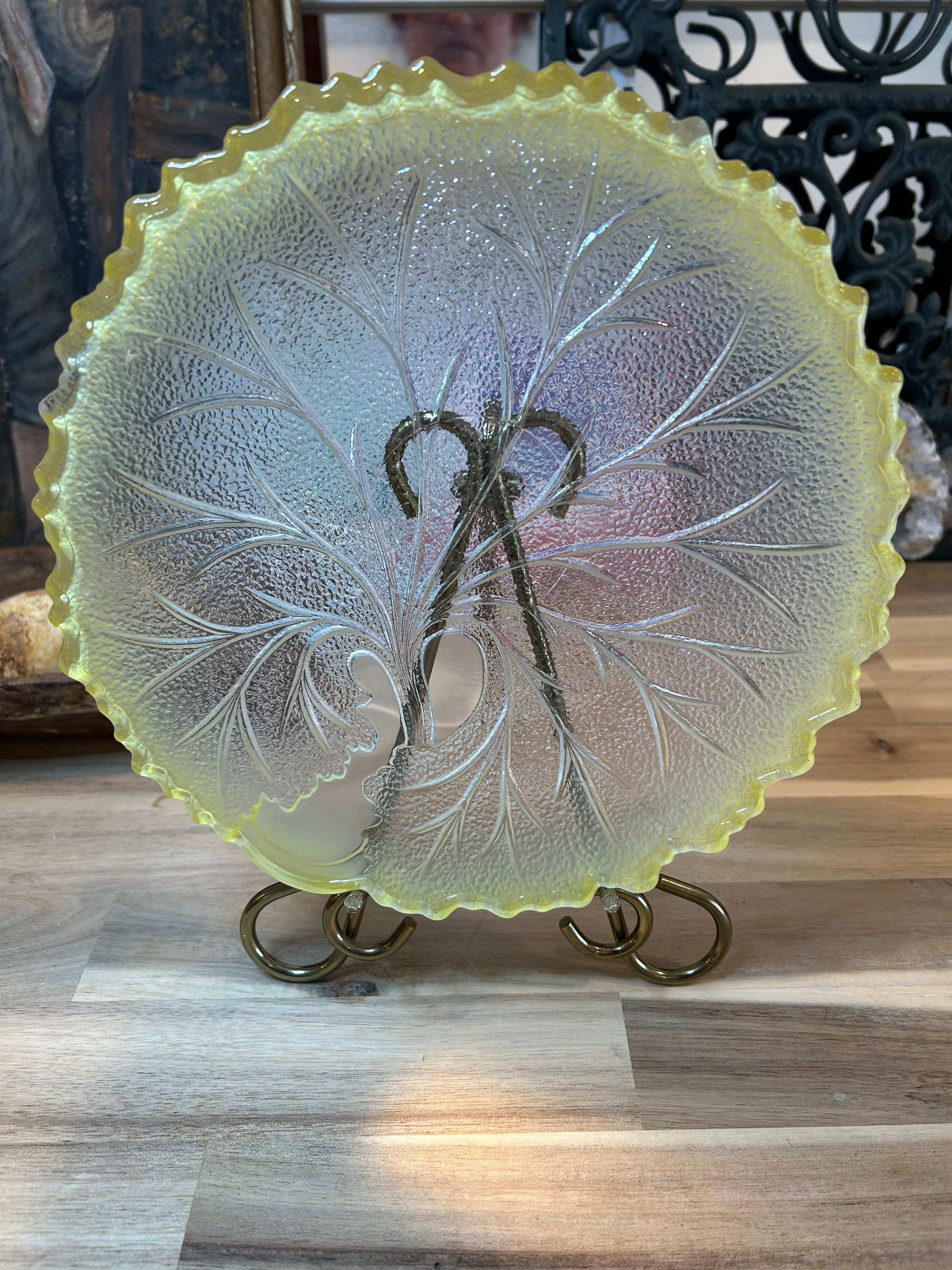 Yellow Frosted Pressed Glass Plate-Indiana Glass