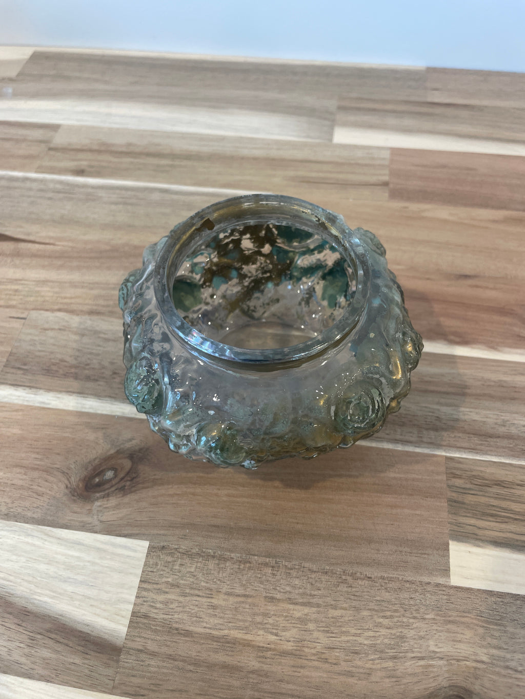 Vintage Victorian Gilt Rose Trinket Vanity Powder Puff Box Goofus Glass