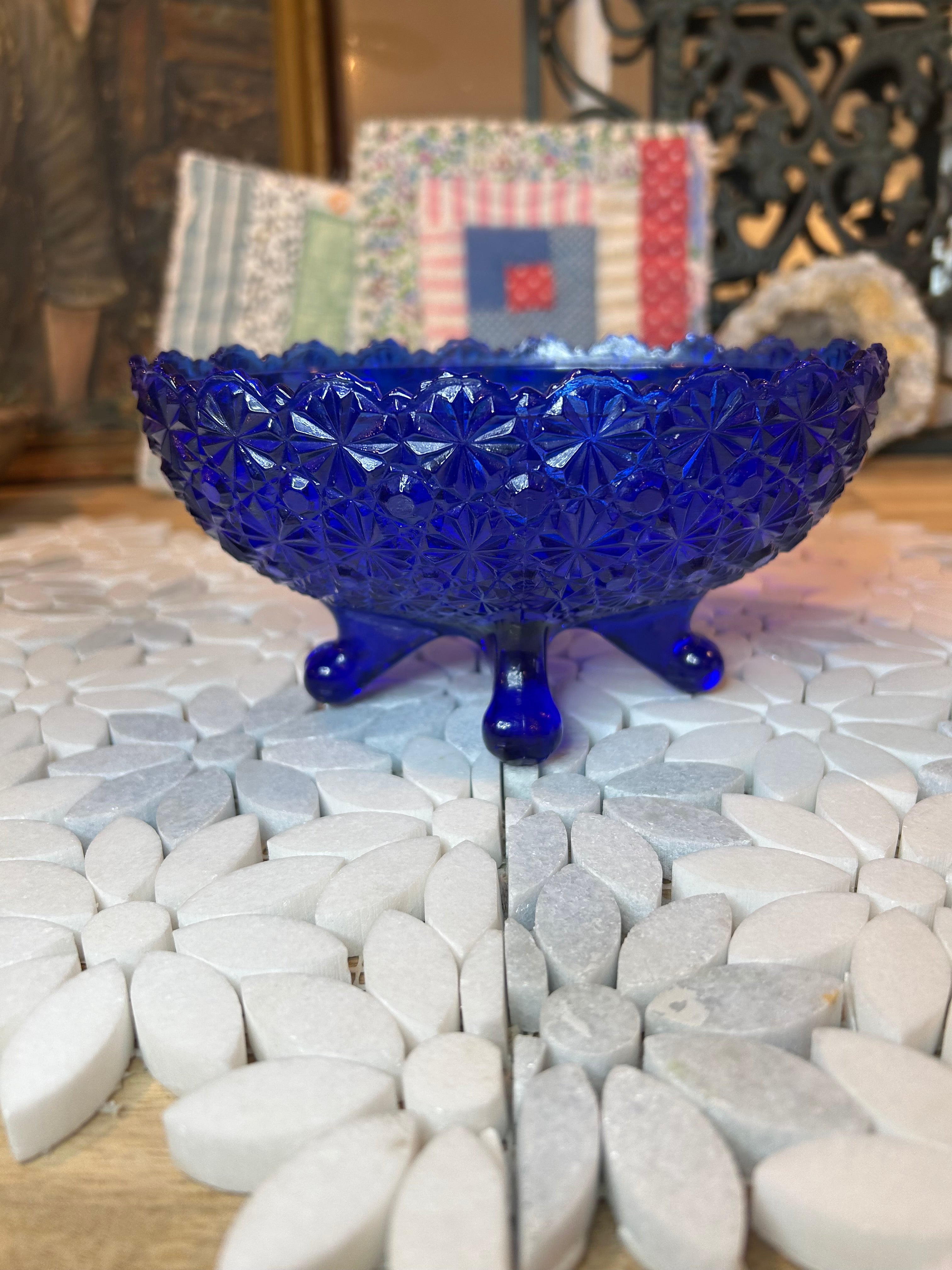 Vintage L.G. Wright Glass Daisy Button Footed Trinket Dish