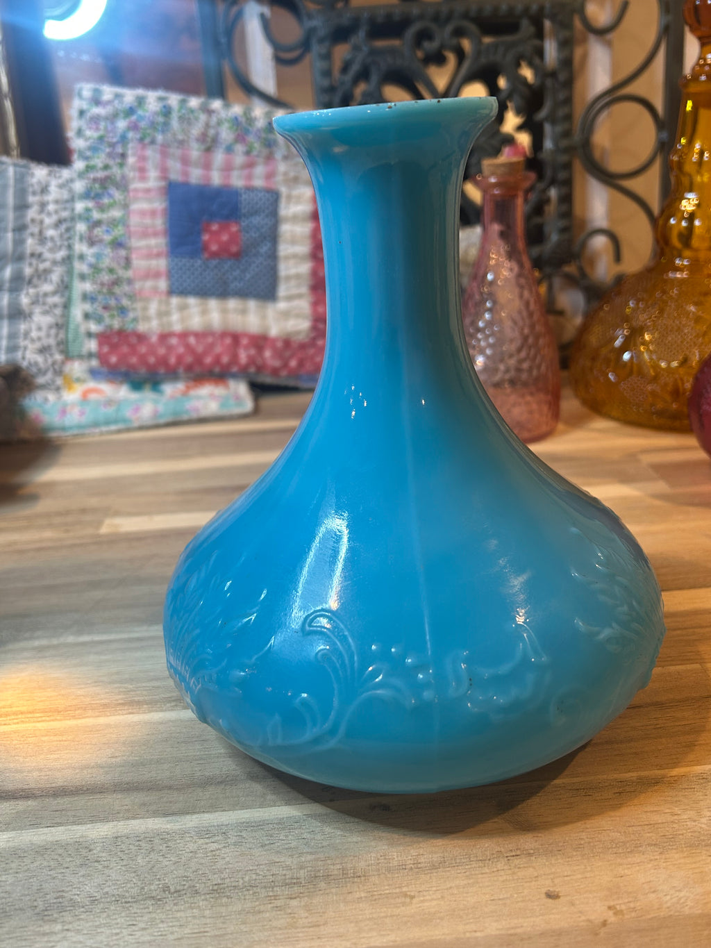 Blue Opaline Glass Decanters - Pair