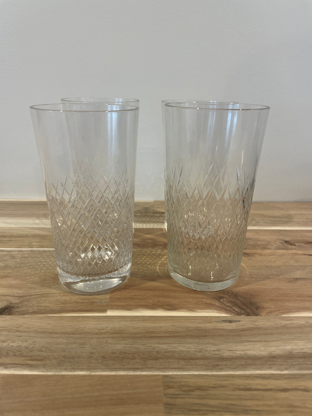 Set of 4 Vintage Crystal Glasses Criss Cross Pattern