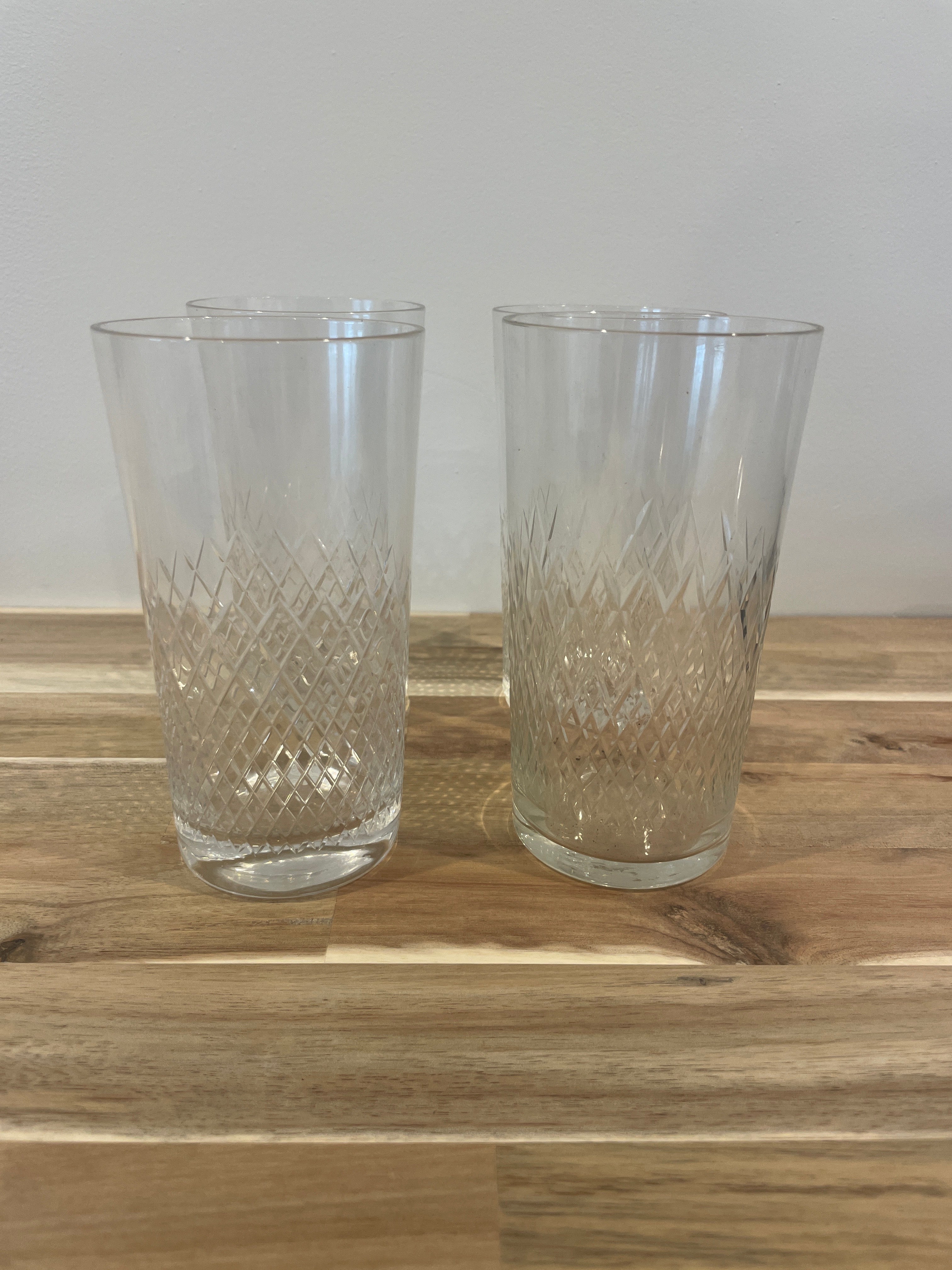 Set of 4 Vintage Crystal Glasses Criss Cross Pattern