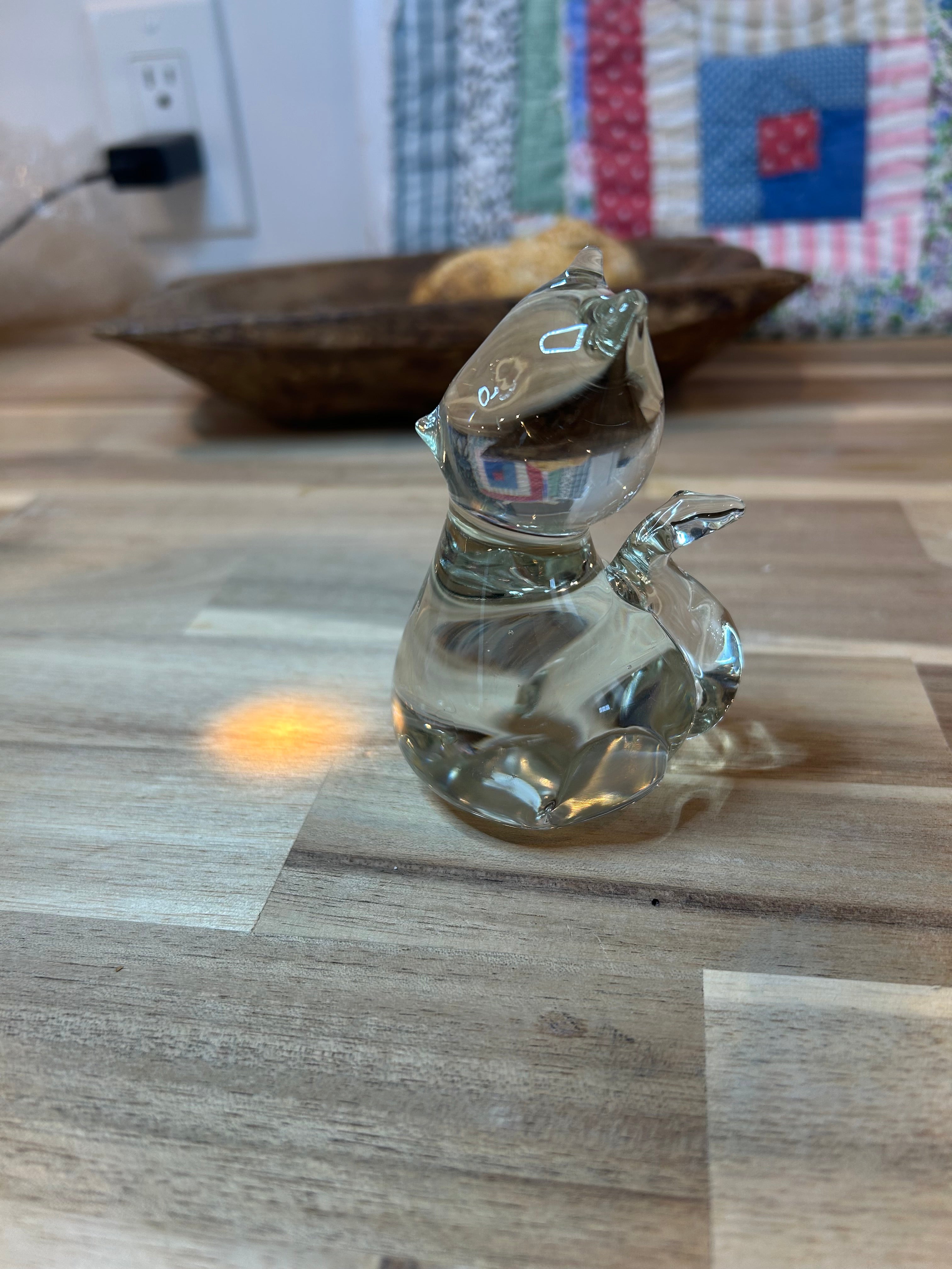 Glass Cat, Hand Blown Vintage Heavy