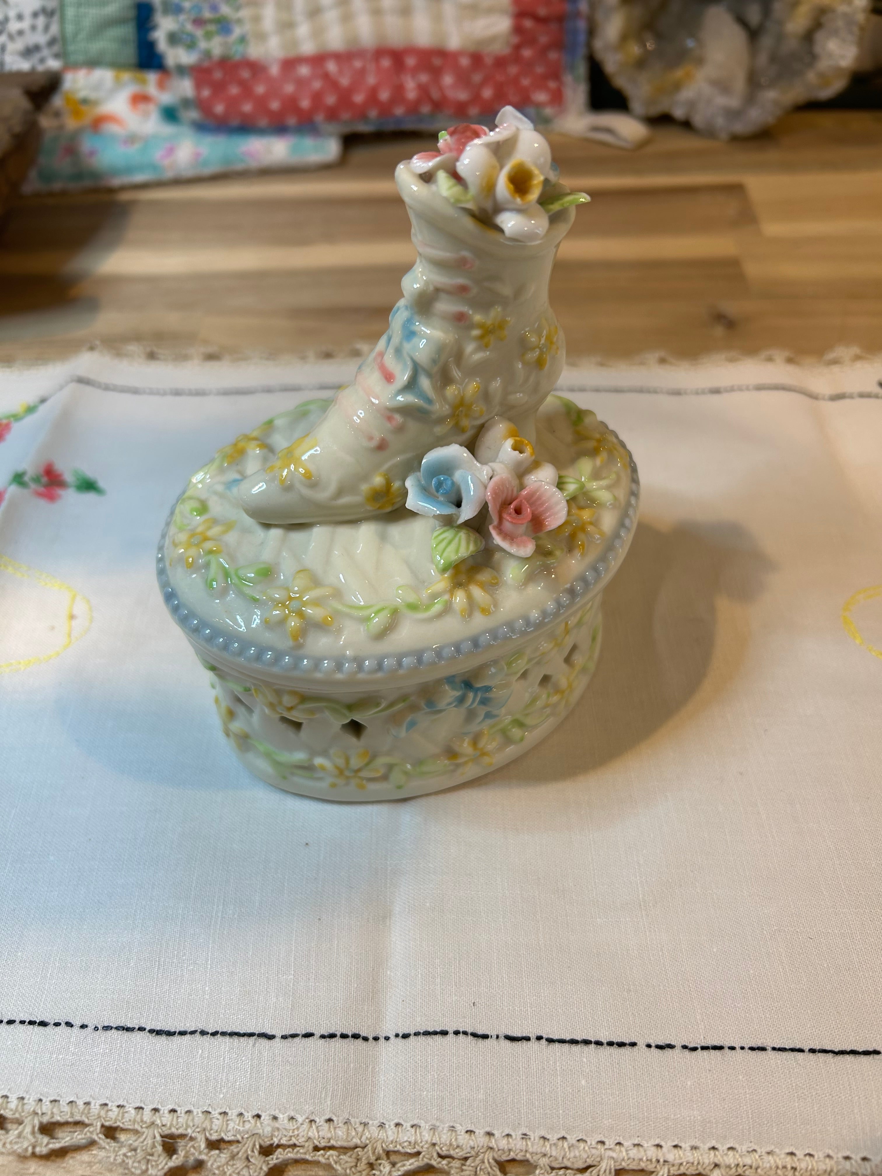 Floral Shoe Trinket Box