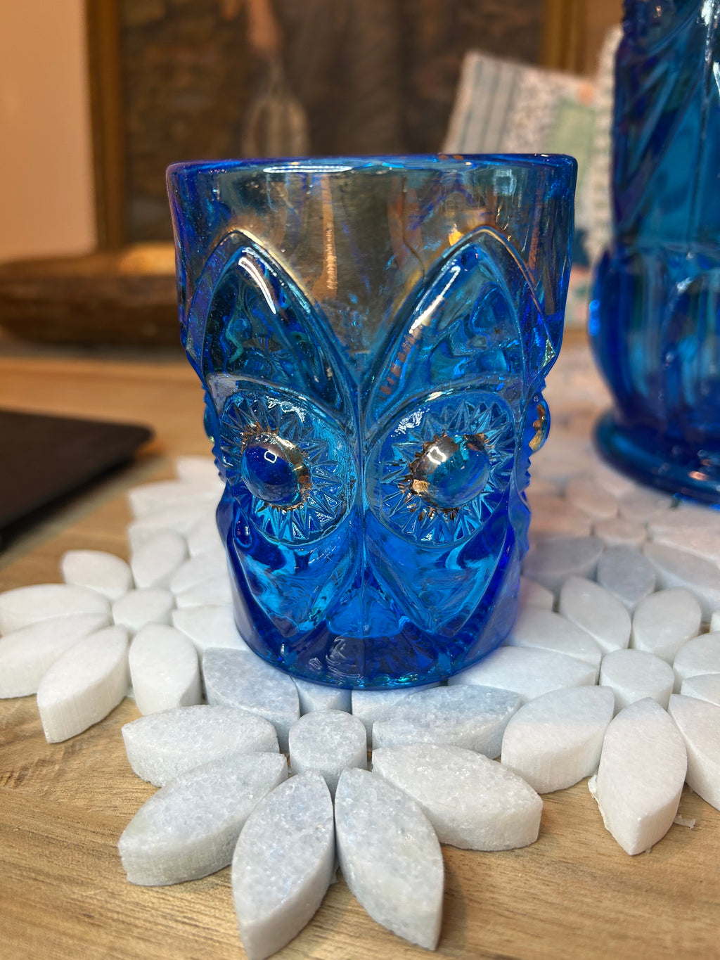 Five-Piece EAPG Blue Glassware Set-Antique