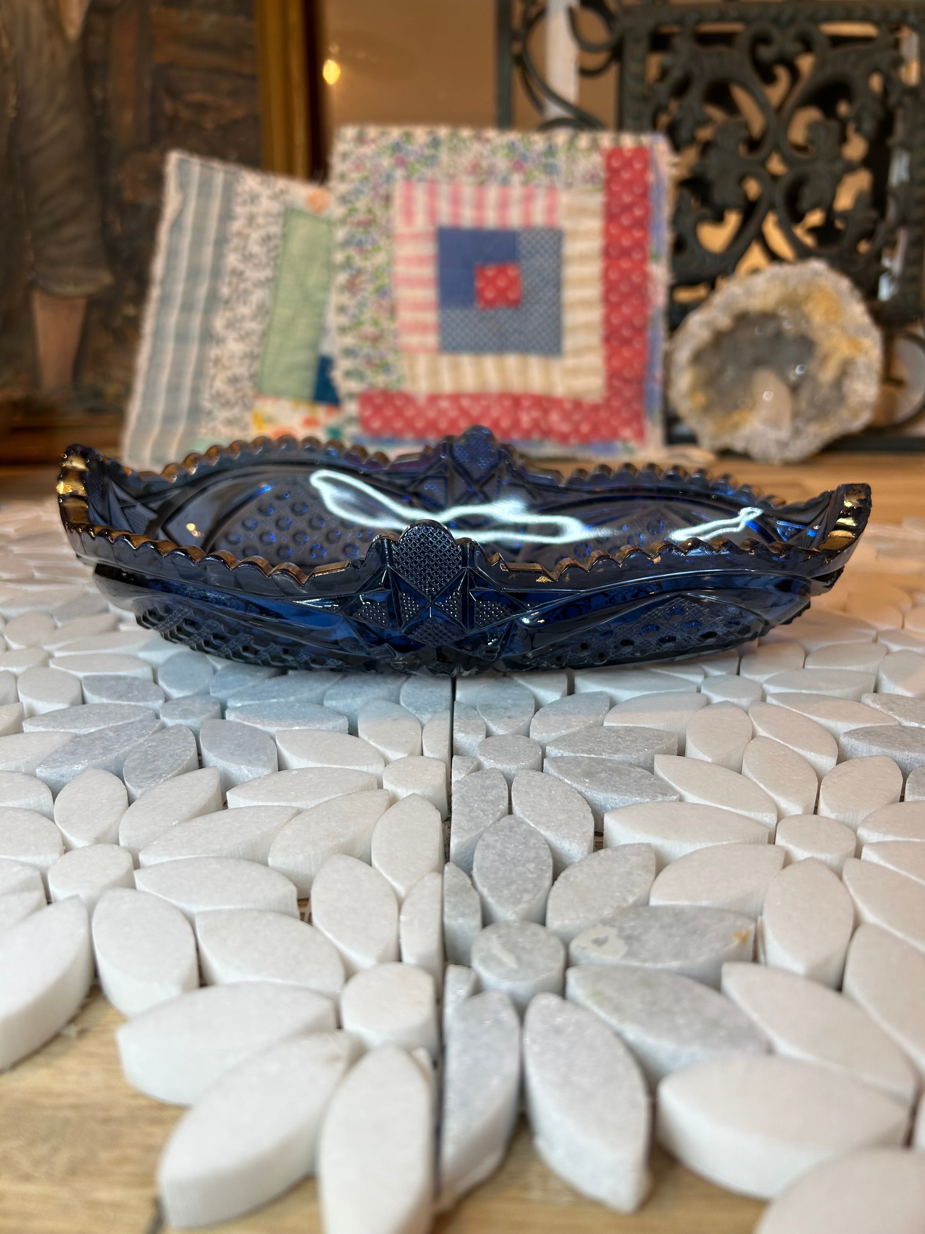 Vintage Cobalt Cut Dish-European