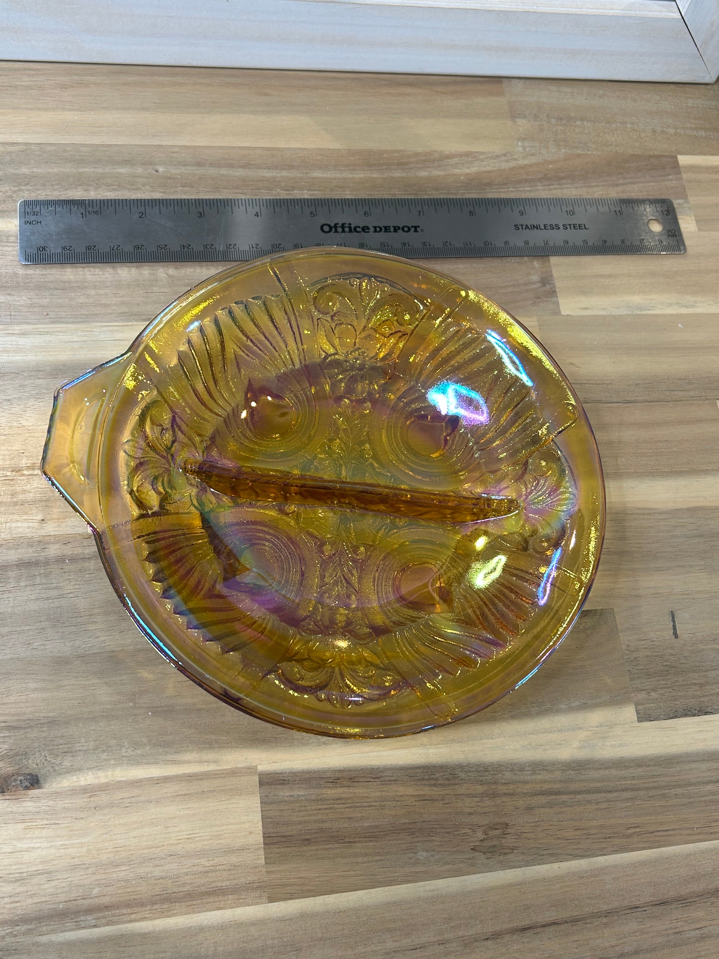 Vintage Indiana Glass Marigold Carnival Glass Divided Serving Dish