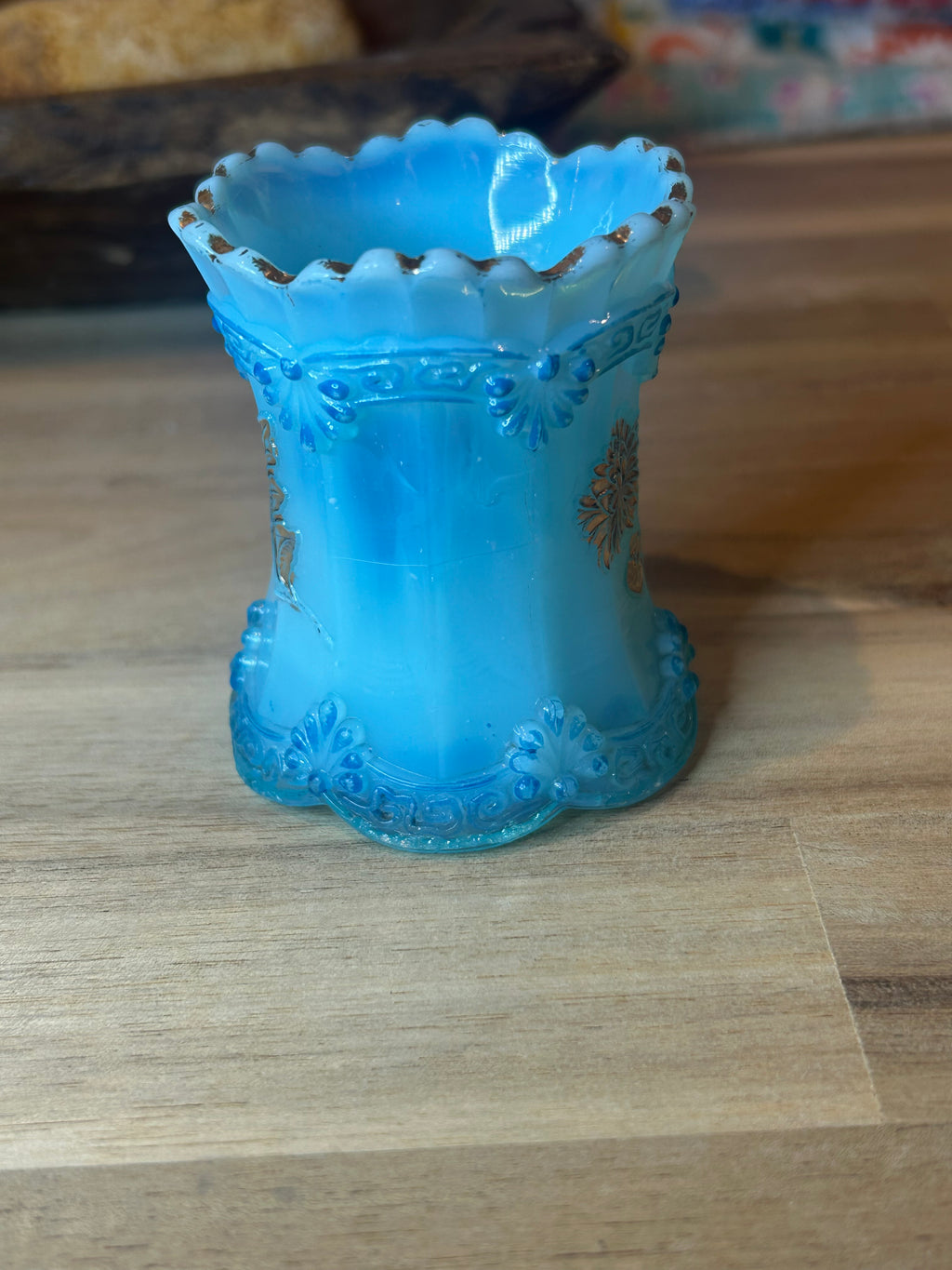 Northwood Blue Opalescent Milk Glass Toothpick Holder