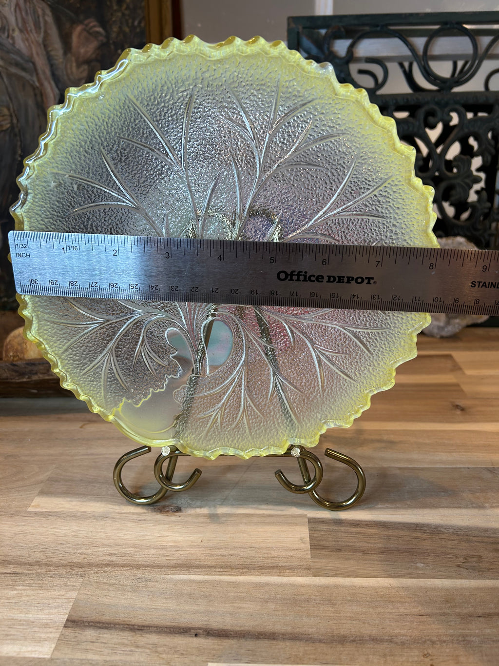 Yellow Frosted Pressed Glass Plate-Indiana Glass