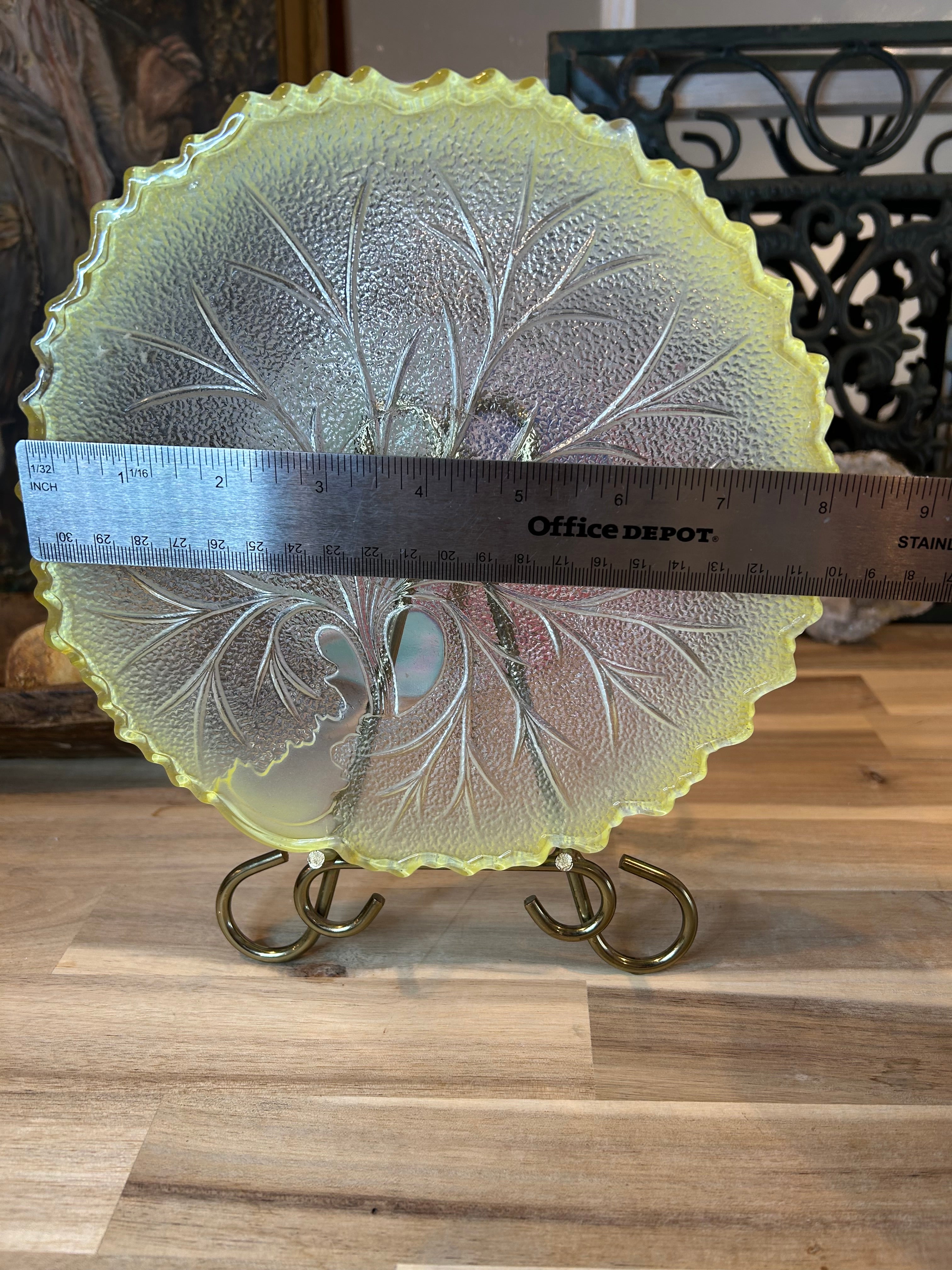 Yellow Frosted Pressed Glass Plate-Indiana Glass