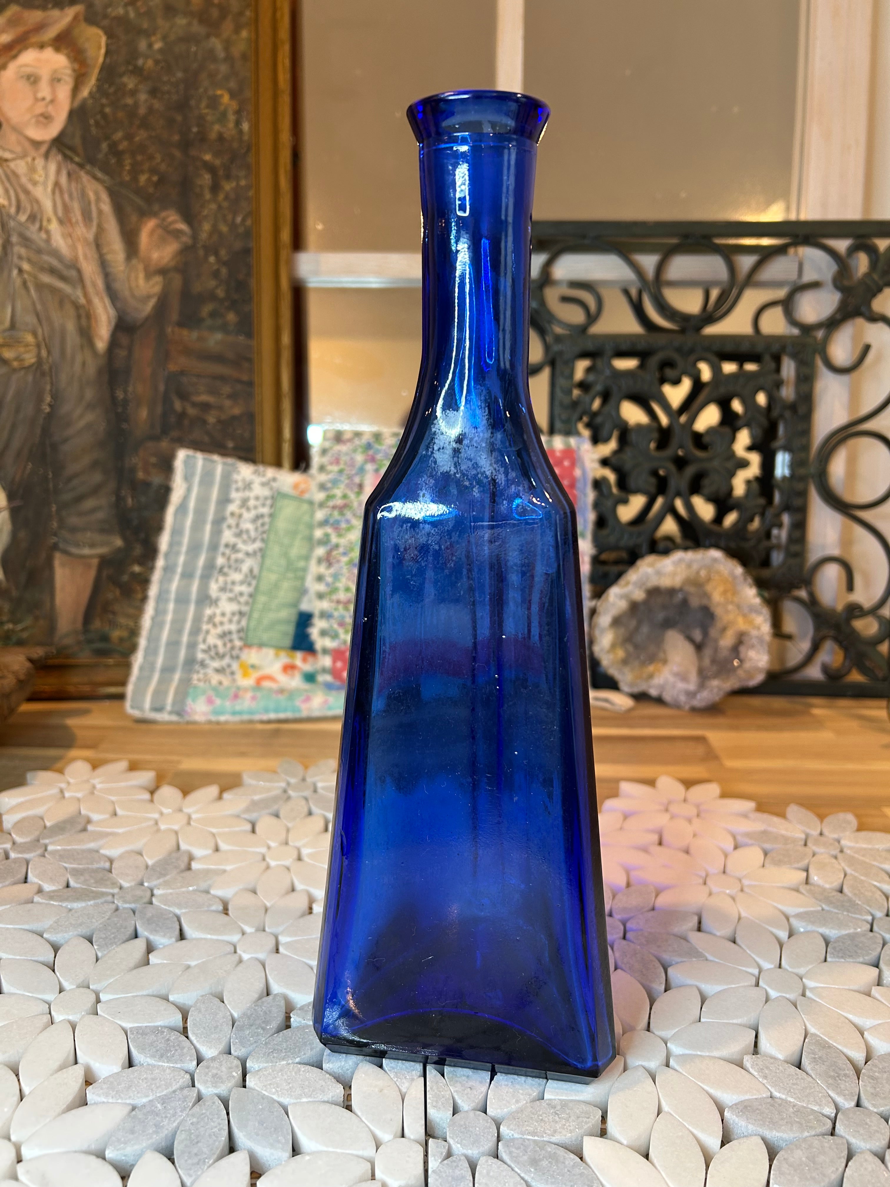 Vintage Triangular Cobalt Glass Bottle