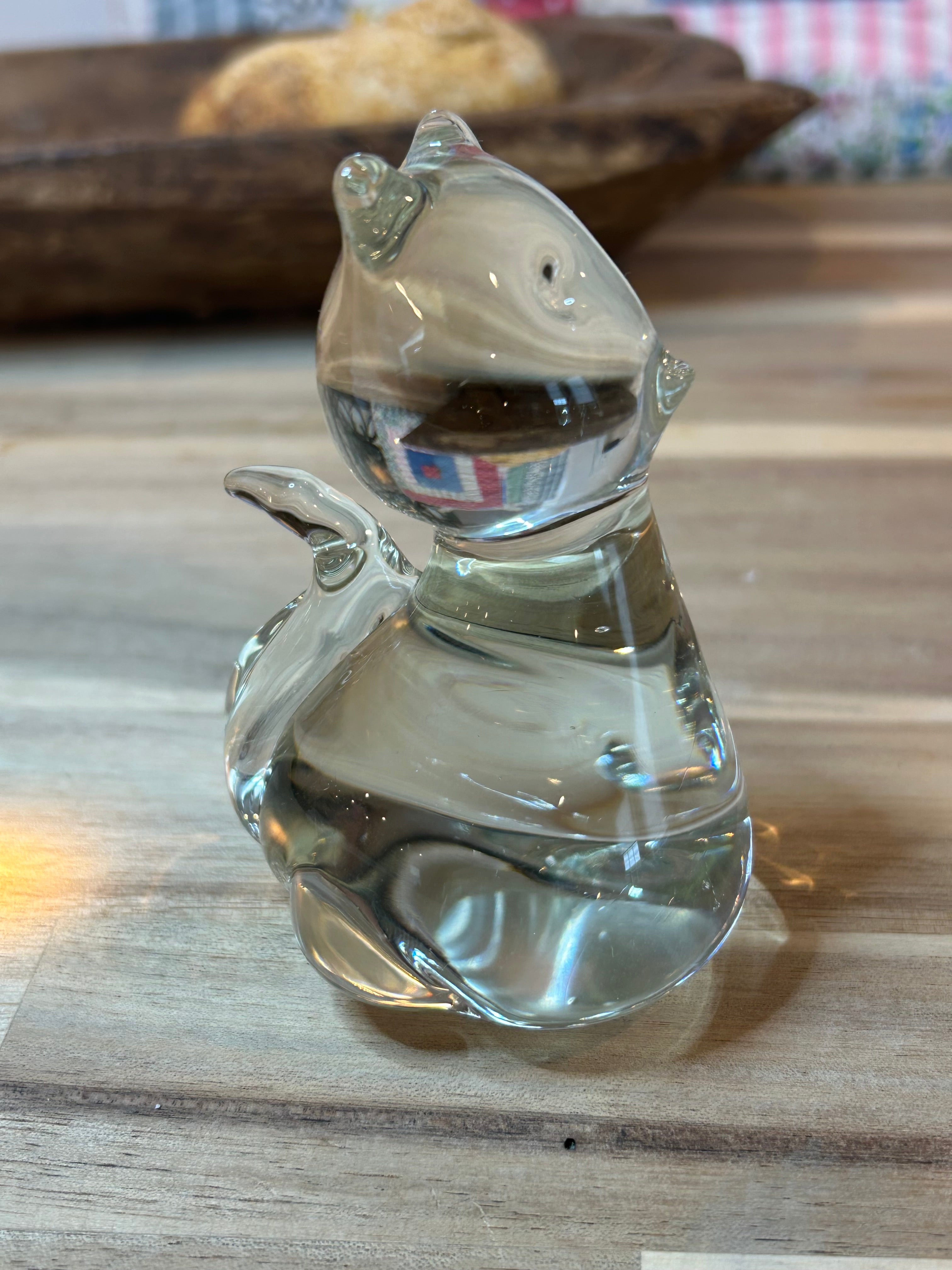 Glass Cat, Hand Blown Vintage Heavy
