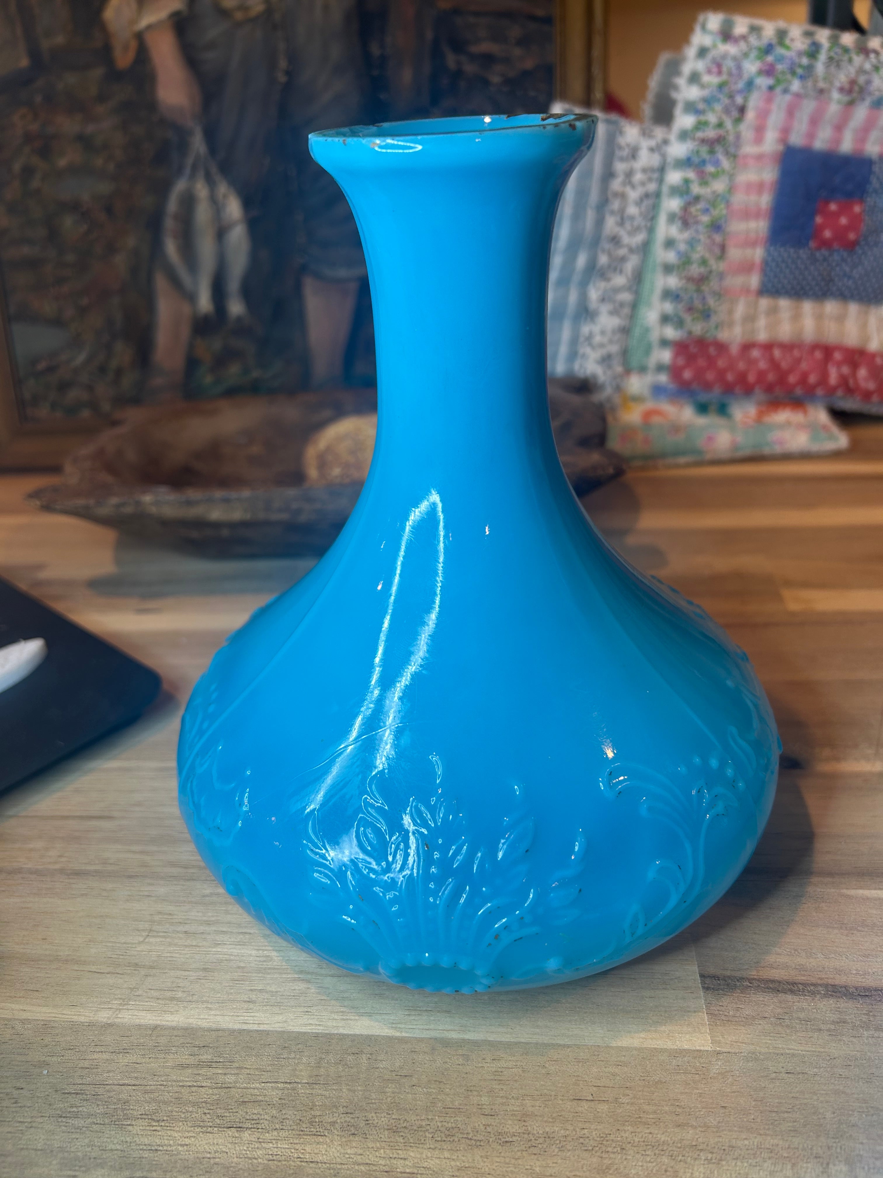 Blue Opaline Glass Decanters - Pair