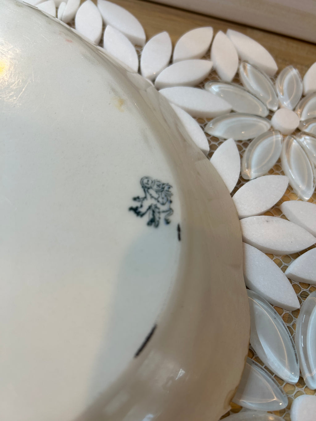White Porcelain Tureen Set and Creamer with green floral
transferware