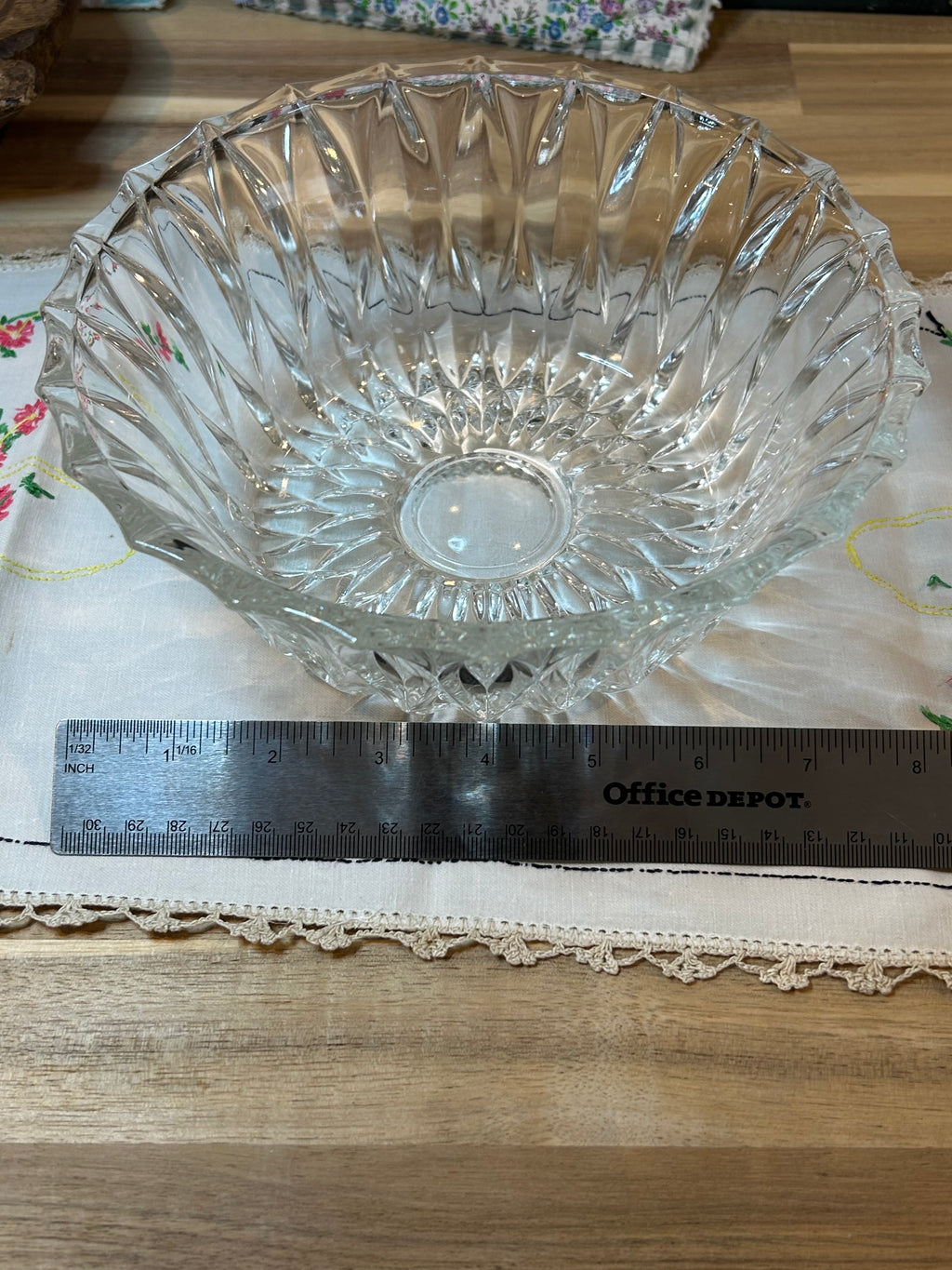 Diamond Cut Clear Glass Serving Bowl Vintage