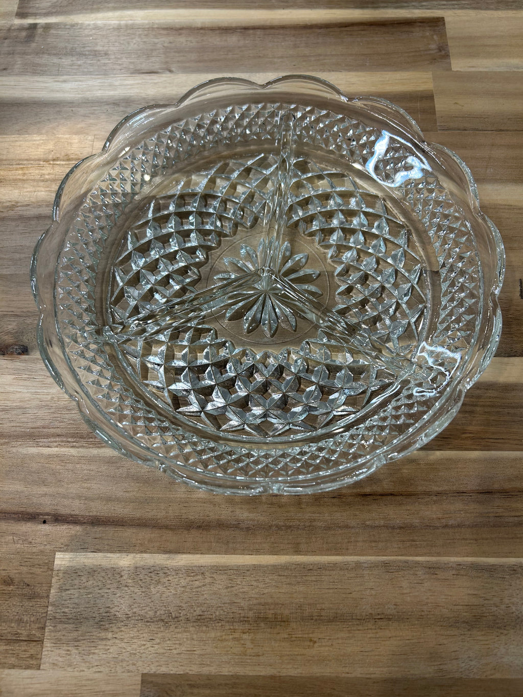 Anchor Hocking Wexford Pattern Clear Glass Divided Serving Dish