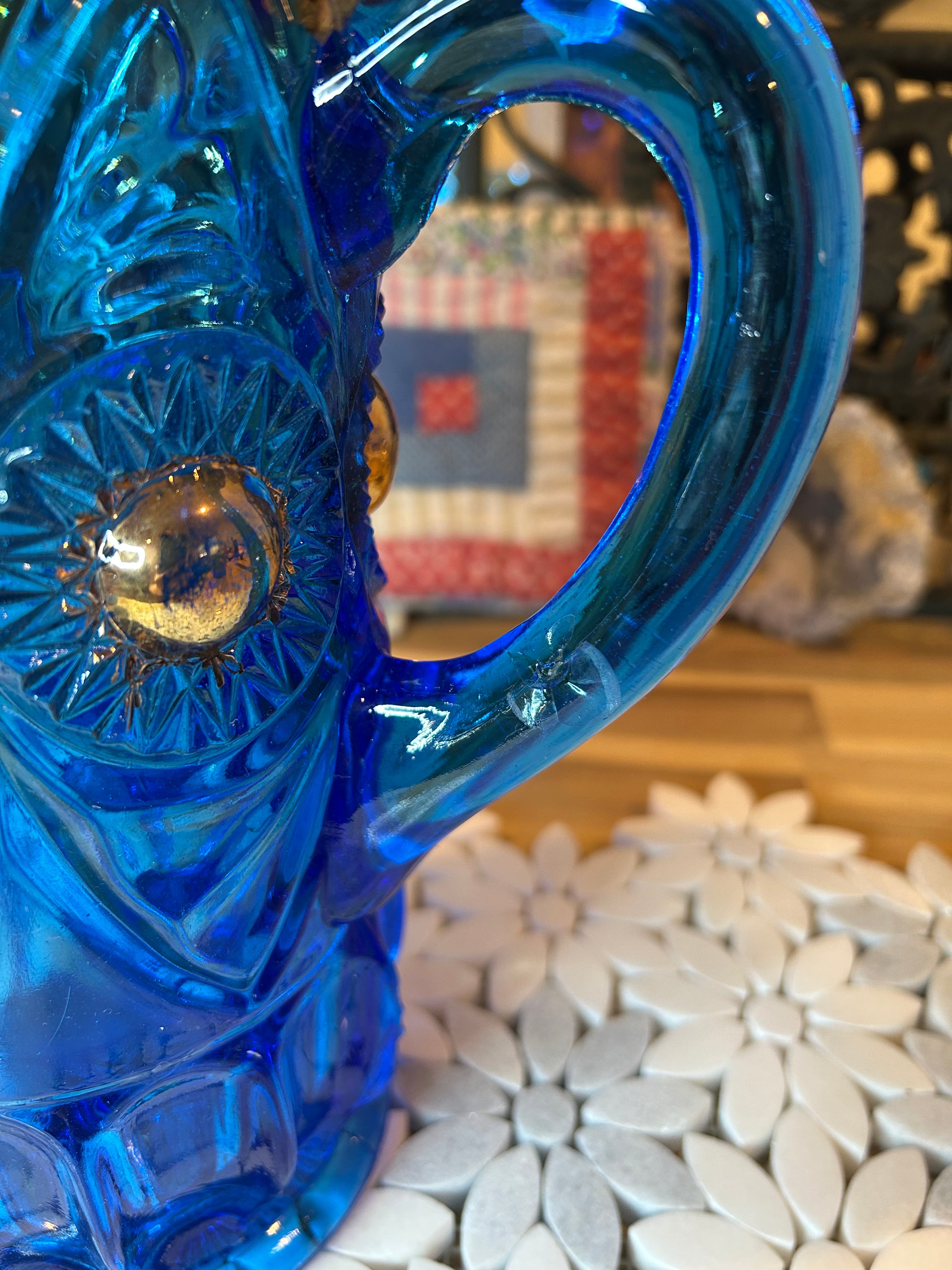 Five-Piece EAPG Blue Glassware Set-Antique