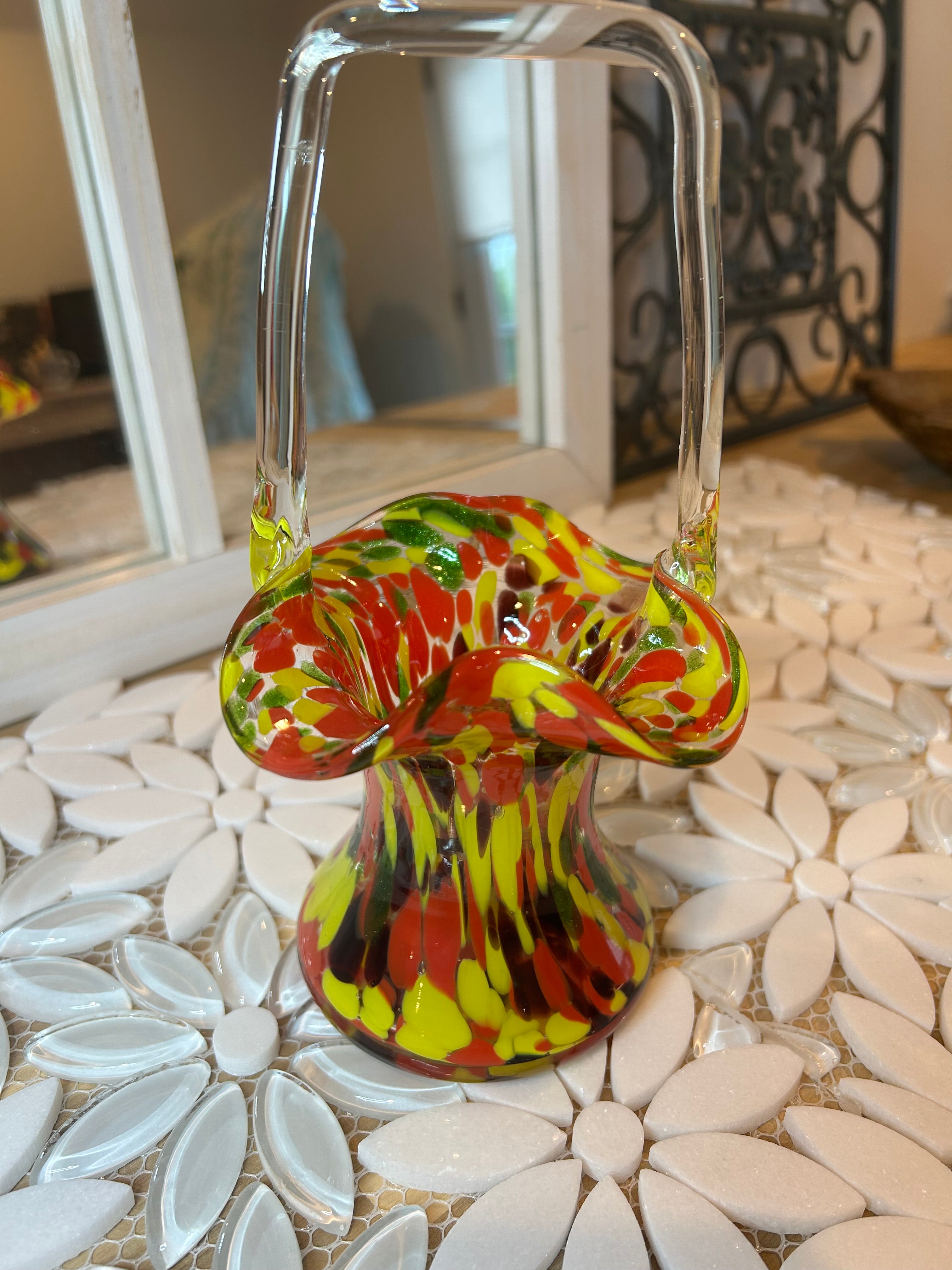 Frank Welz Art Glass Vase with Handle